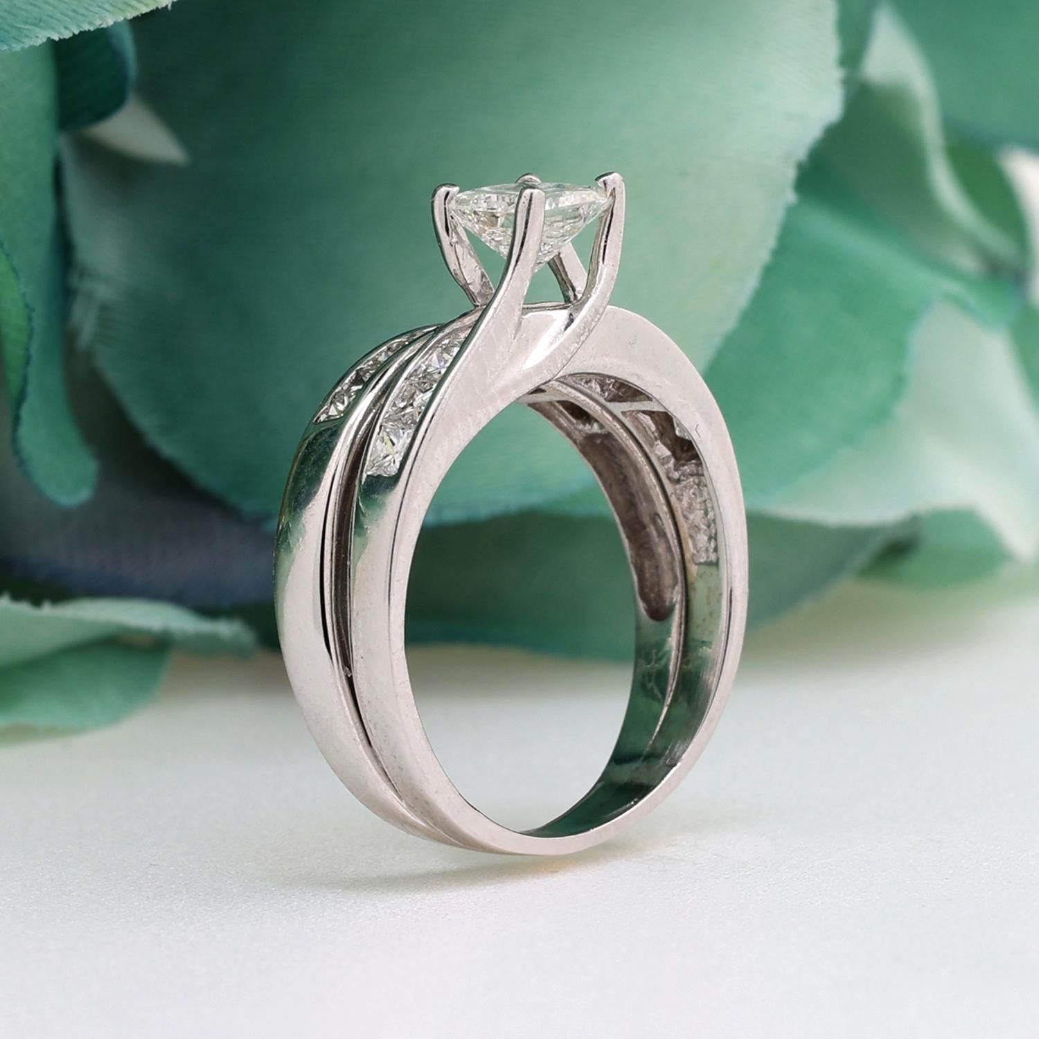 1.50 TW Solitaire Princess Cut Diamond Wedding Ring Set 14K White Gold Size 5.5