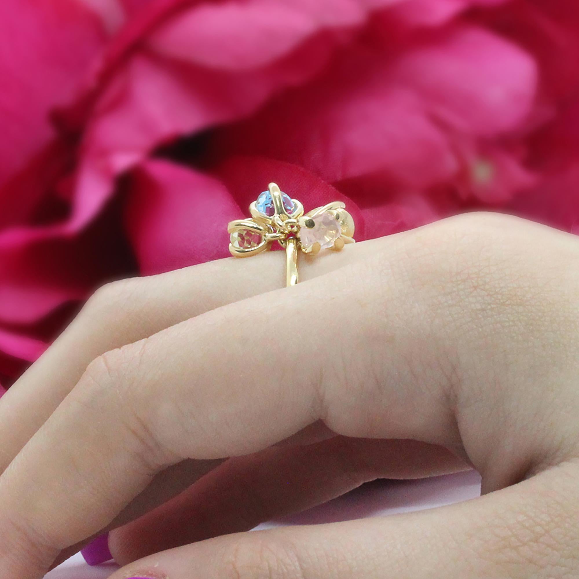 Nanis Bonbon Multi Gemstone Ring Yellow Gold Quartz Blue Topaz Citrine Size 5.75