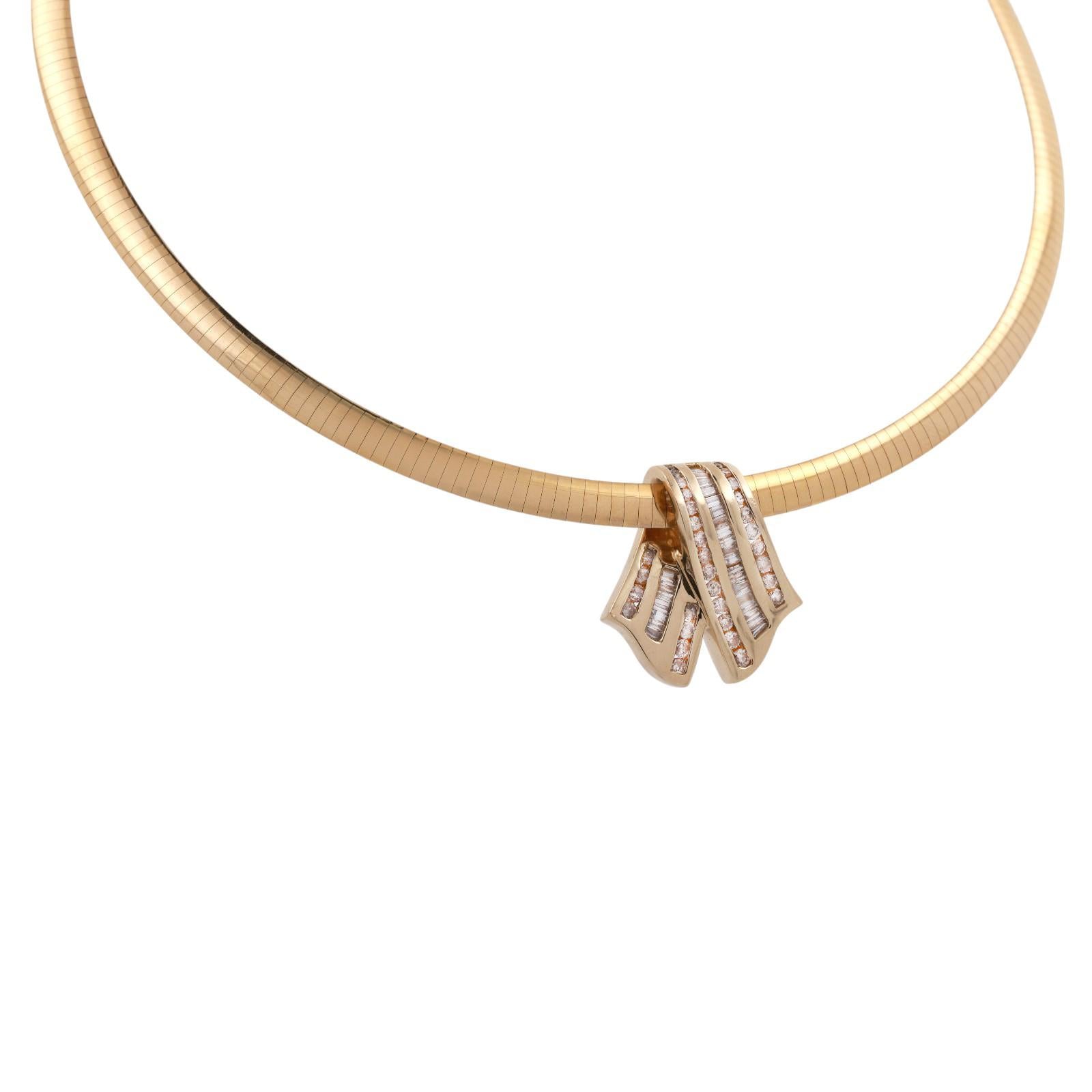 2.00 TW Baguette Round Diamond Slider Pendant 14K Yellow Gold 1.25" Ladies