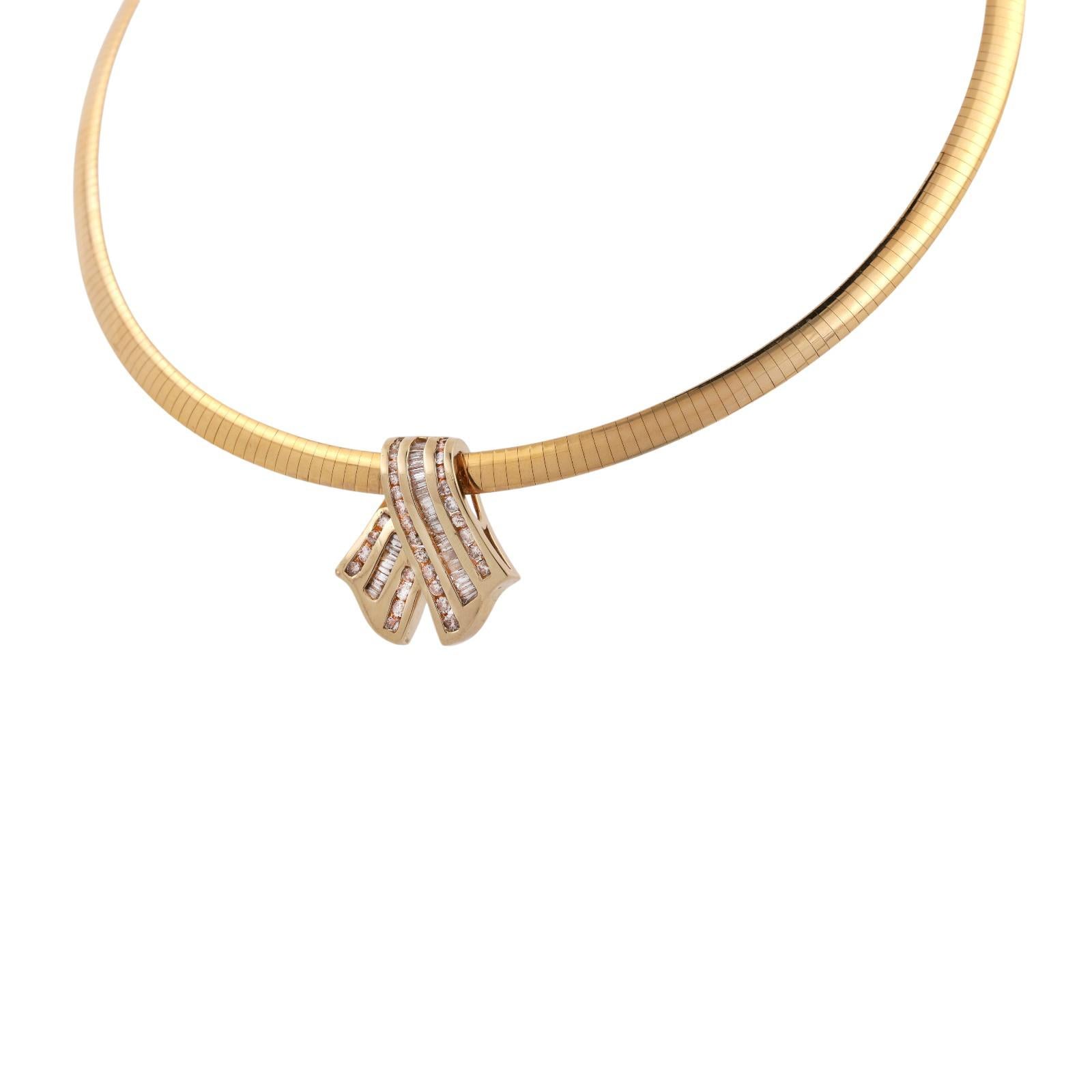 2.00 TW Baguette Round Diamond Slider Pendant 14K Yellow Gold 1.25" Ladies