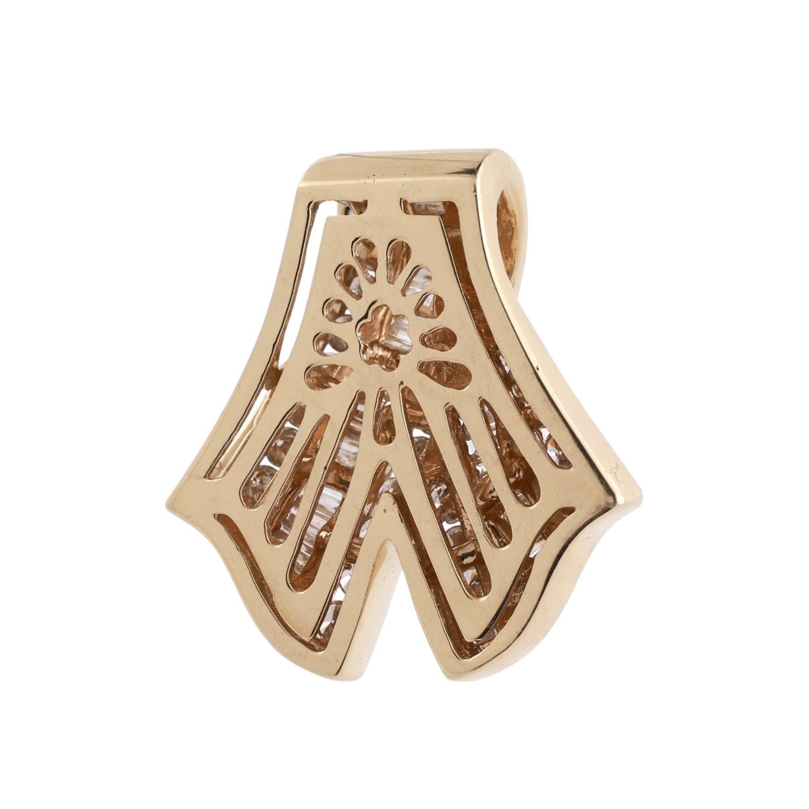 2.00 TW Baguette Round Diamond Slider Pendant 14K Yellow Gold 1.25" Ladies