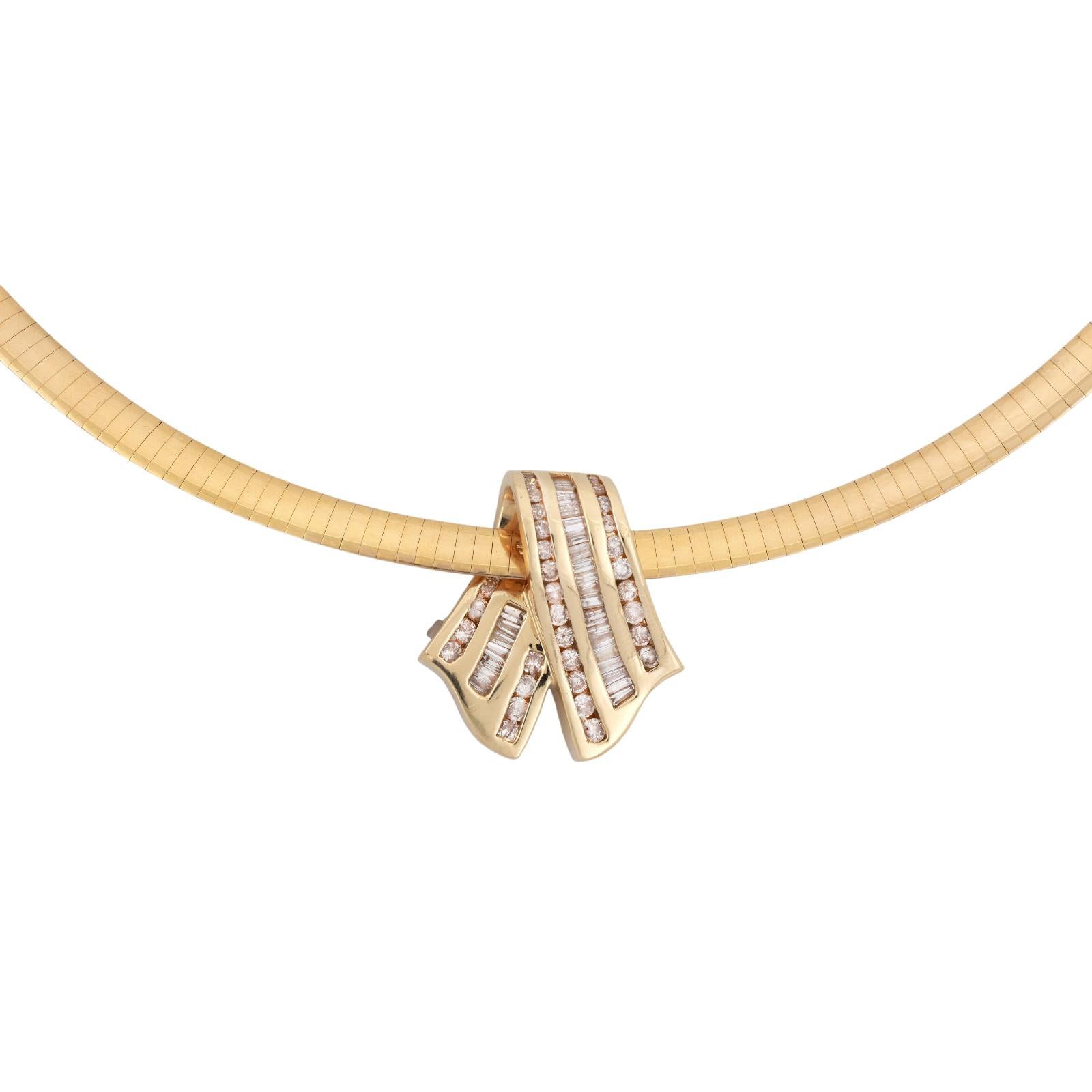 2.00 TW Baguette Round Diamond Slider Pendant 14K Yellow Gold 1.25" Ladies