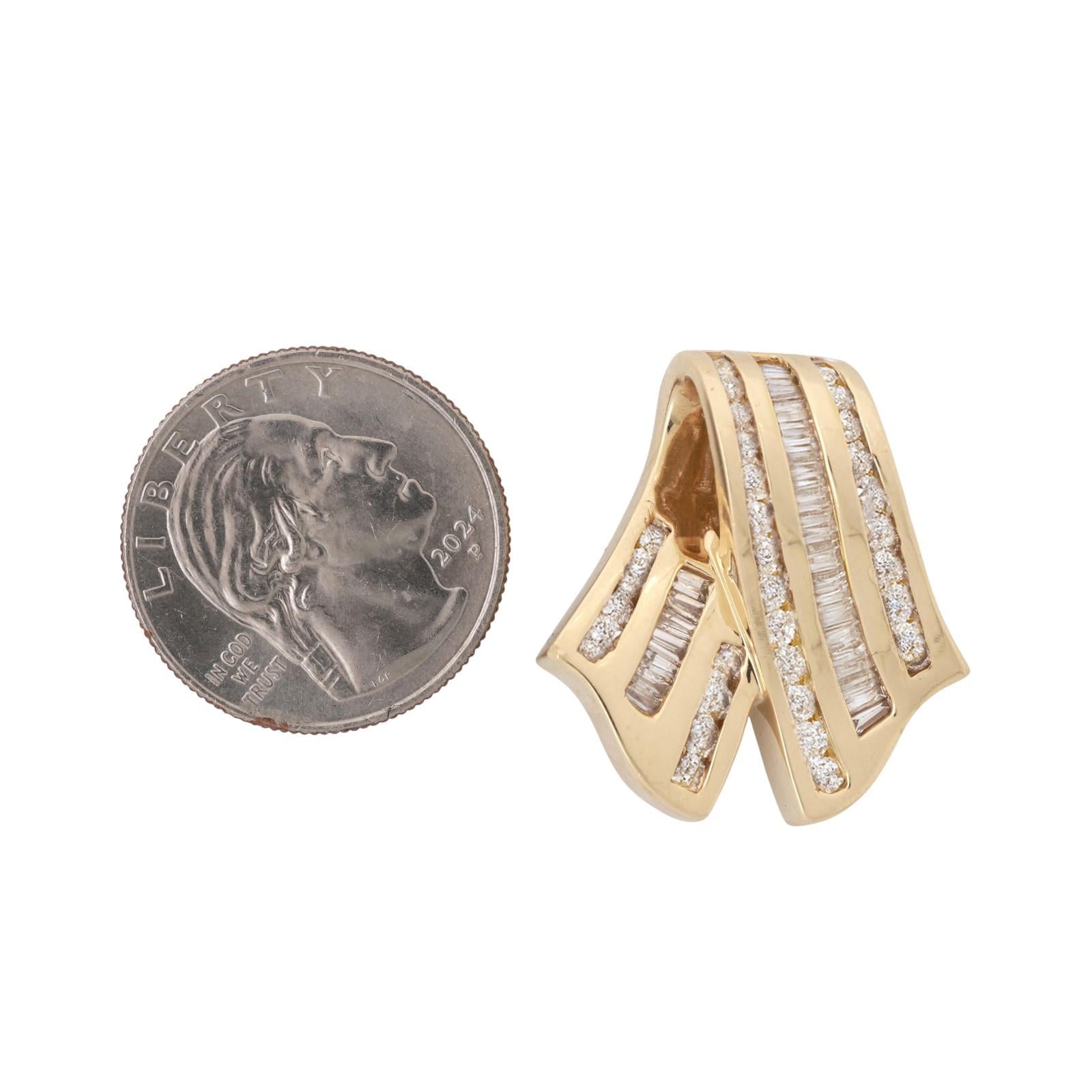 2.00 TW Baguette Round Diamond Slider Pendant 14K Yellow Gold 1.25" Ladies