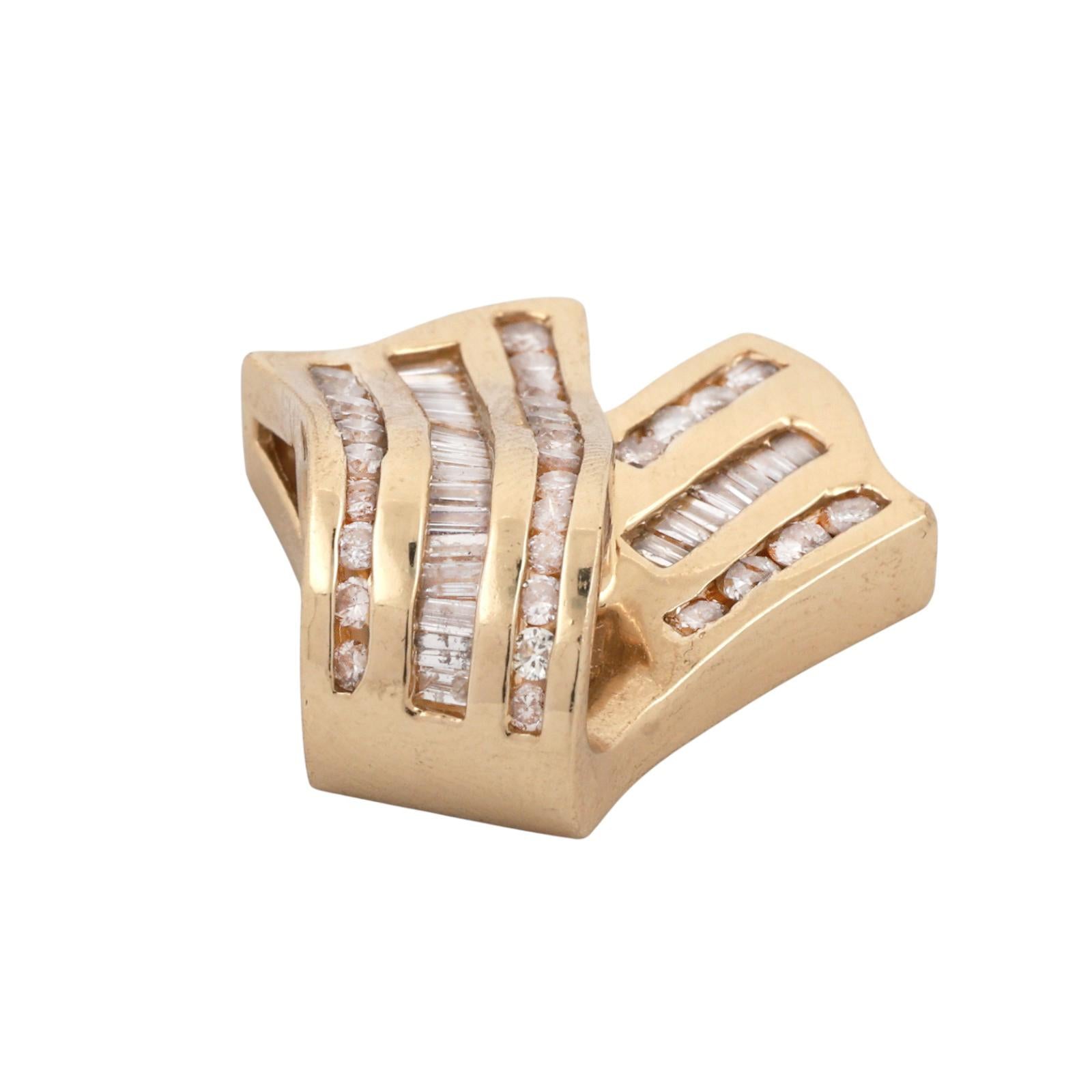 2.00 TW Baguette Round Diamond Slider Pendant 14K Yellow Gold 1.25" Ladies