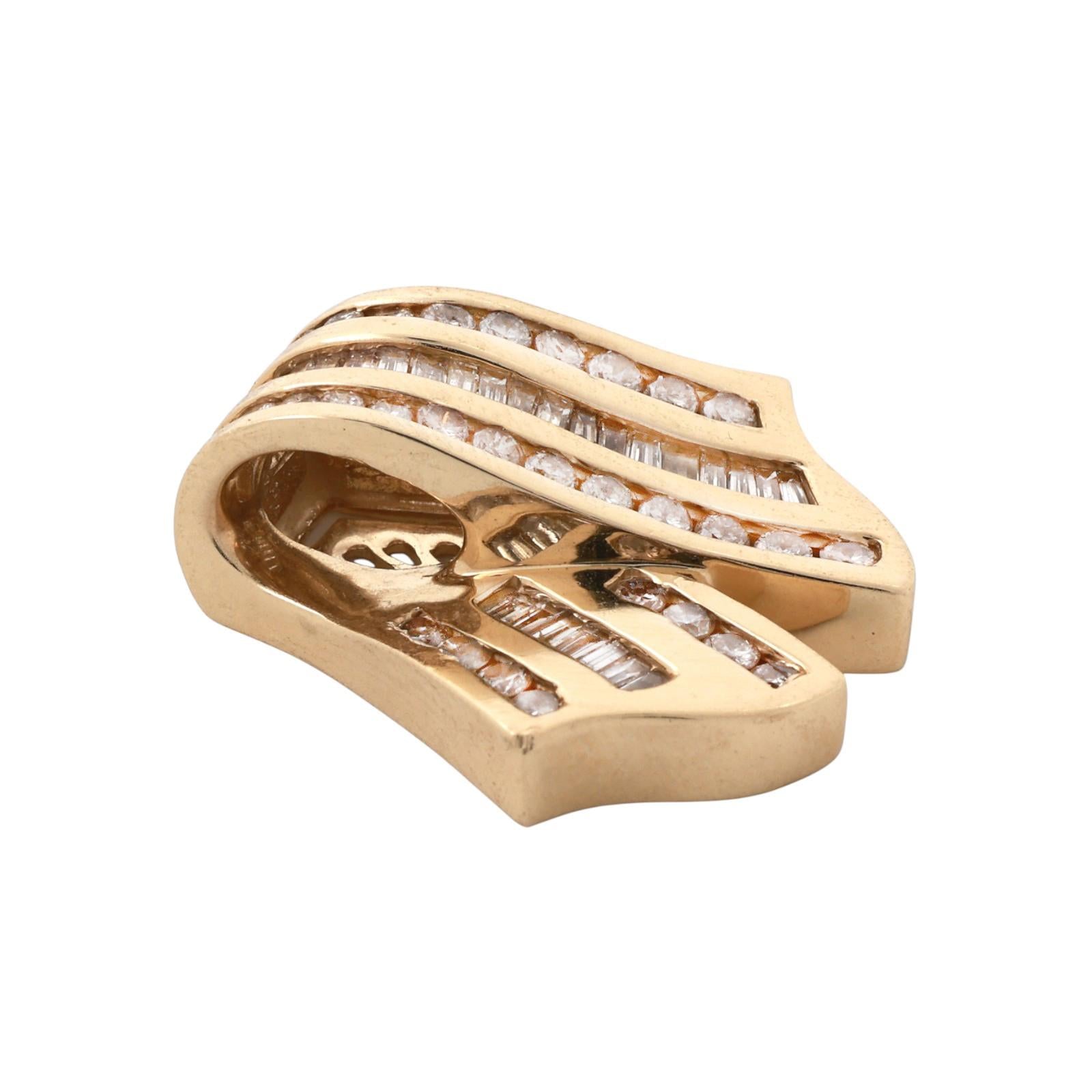 2.00 TW Baguette Round Diamond Slider Pendant 14K Yellow Gold 1.25" Ladies