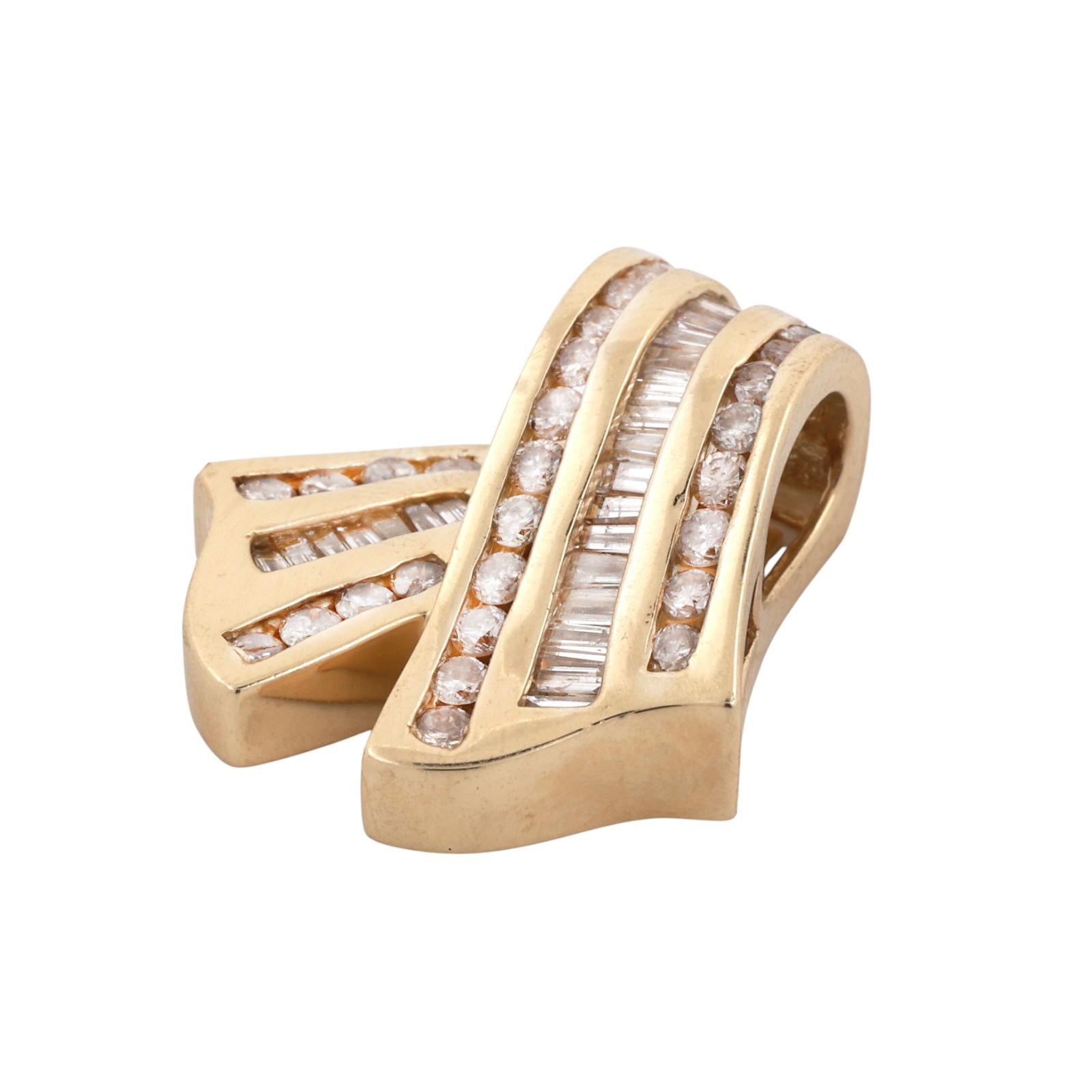 2.00 TW Baguette Round Diamond Slider Pendant 14K Yellow Gold 1.25" Ladies