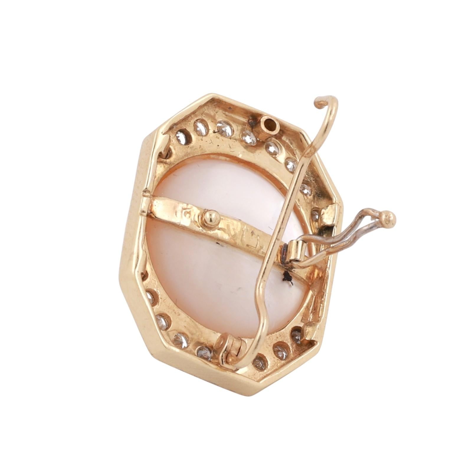 Cultured Mabe Pearl Diamond Slider Attachment 14K Yellow Gold 1" Ladies Estate