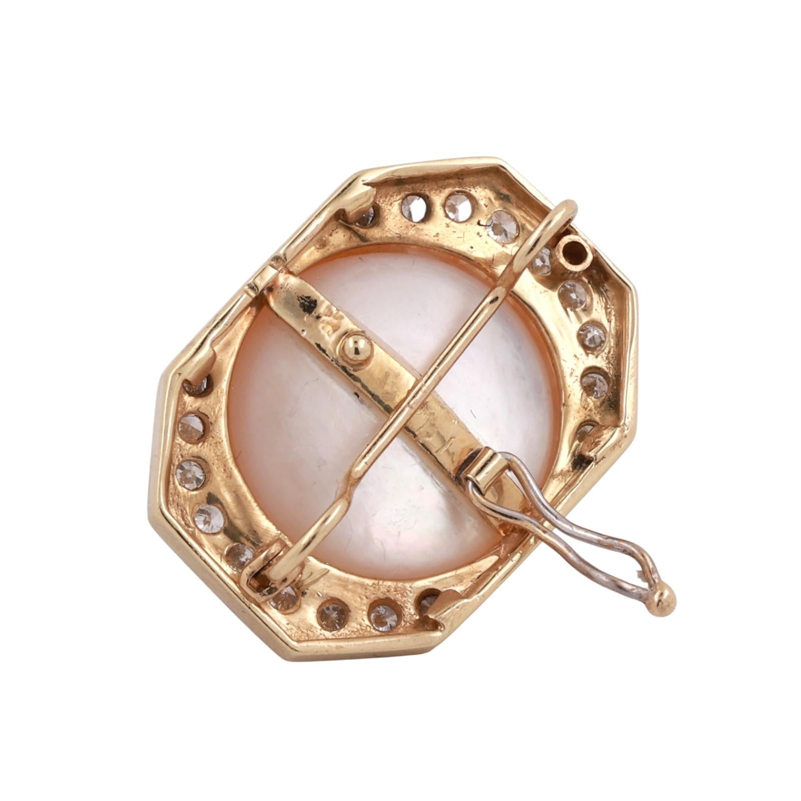 Cultured Mabe Pearl Diamond Slider Attachment 14K Yellow Gold 1" Ladies Estate