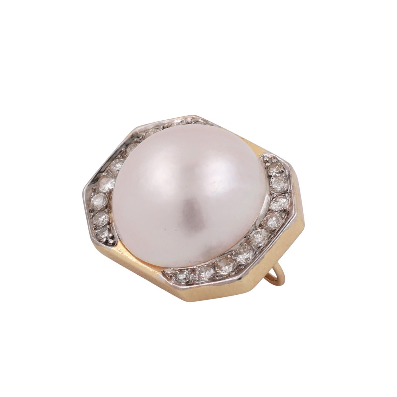 Cultured Mabe Pearl Diamond Slider Attachment 14K Yellow Gold 1" Ladies Estate