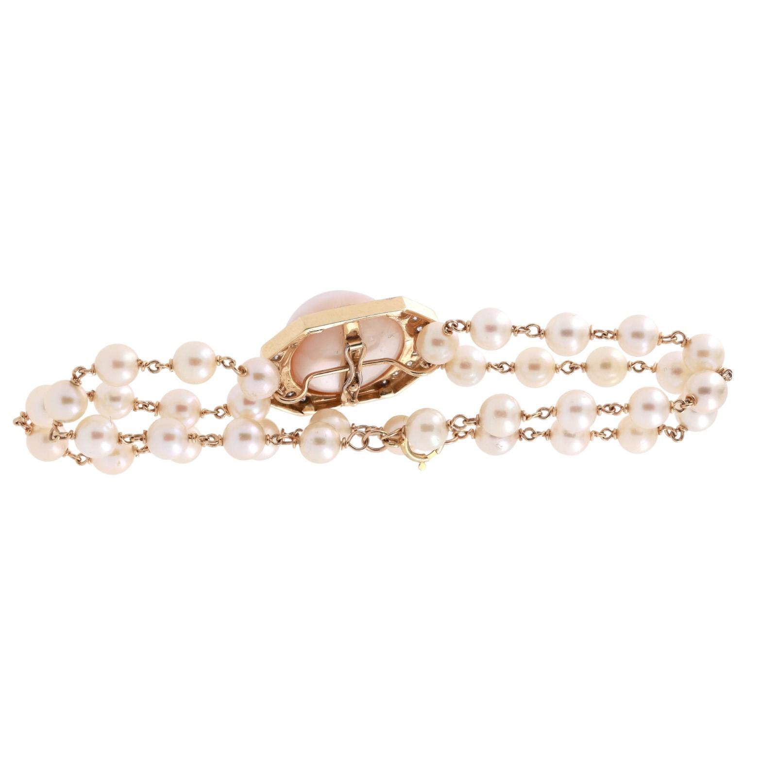 Cultured Mabe Pearl Diamond Slider Attachment 14K Yellow Gold 1" Ladies Estate