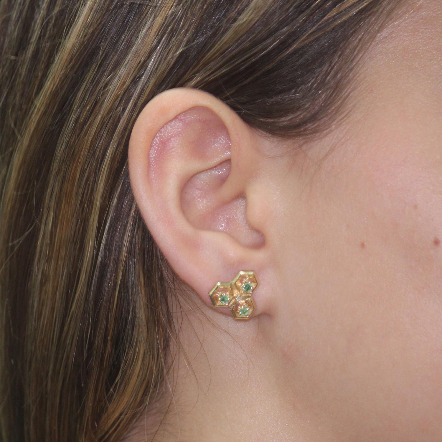 Vintage Emerald Diamond Stud Earrings 14K Yellow Gold 0.28 CTW Ladies Estate