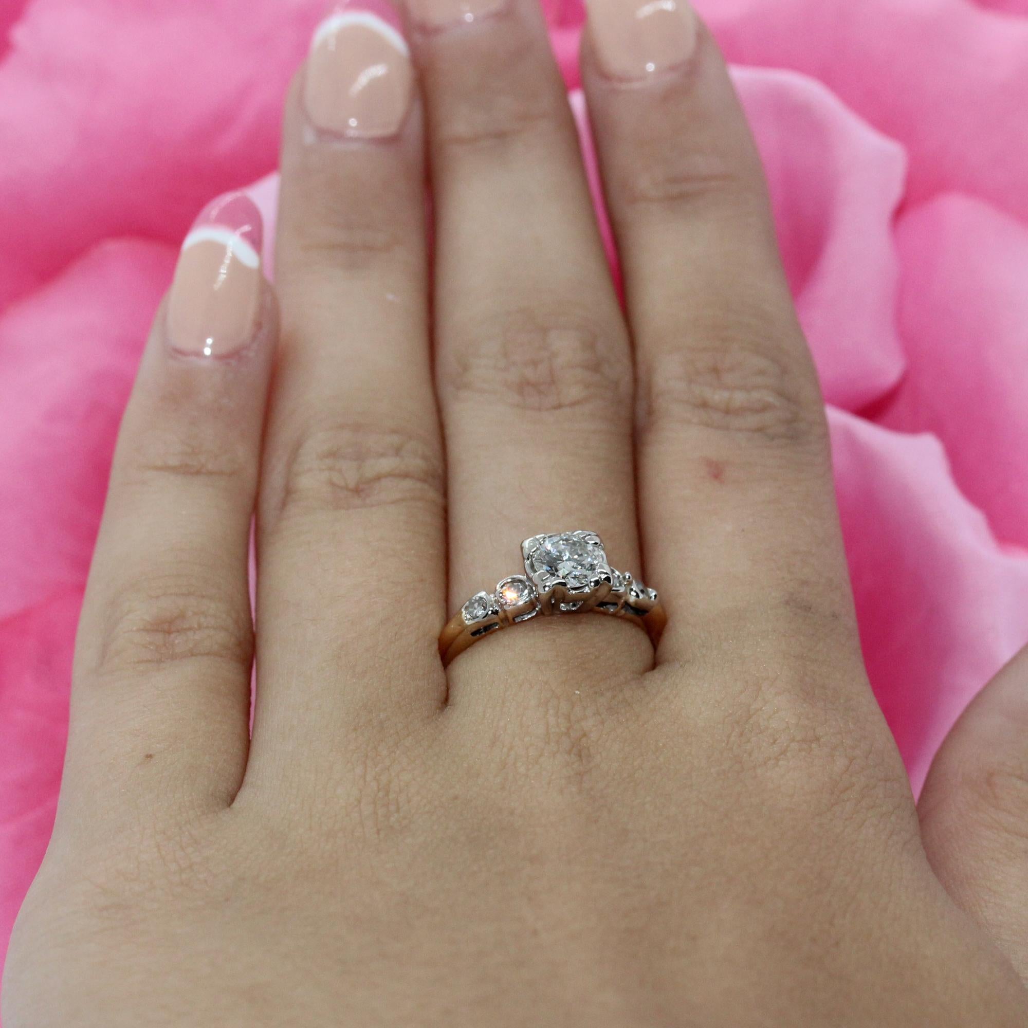 Vintage Solitaire Diamond Accent Engagement Ring 0.65 TW 2-Tone Gold Size 6