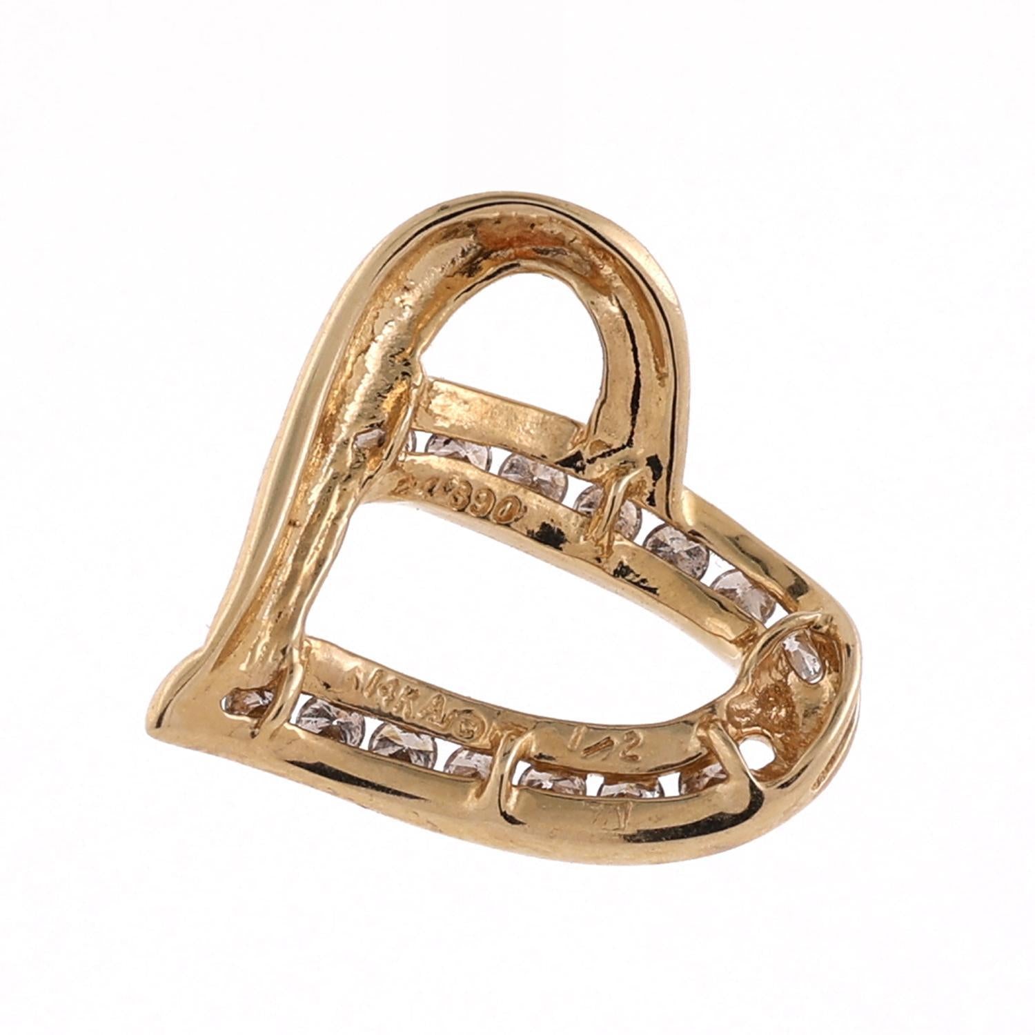 Diamond Swirl Heart Pendant 14K Yellow Gold 0.50 TW Channel Set 0.75" Estate