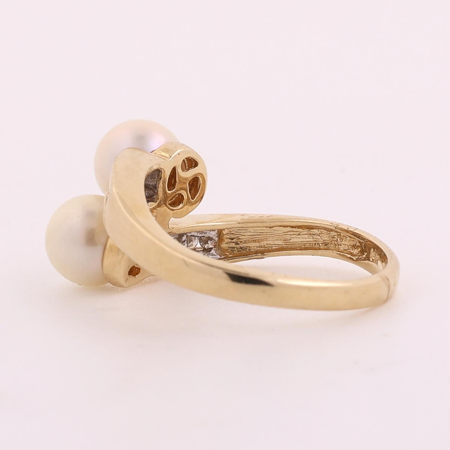 Freshwater Pearl Diamond Accent Bypass Ring 14K Yellow Gold Size 7.25 Vintage