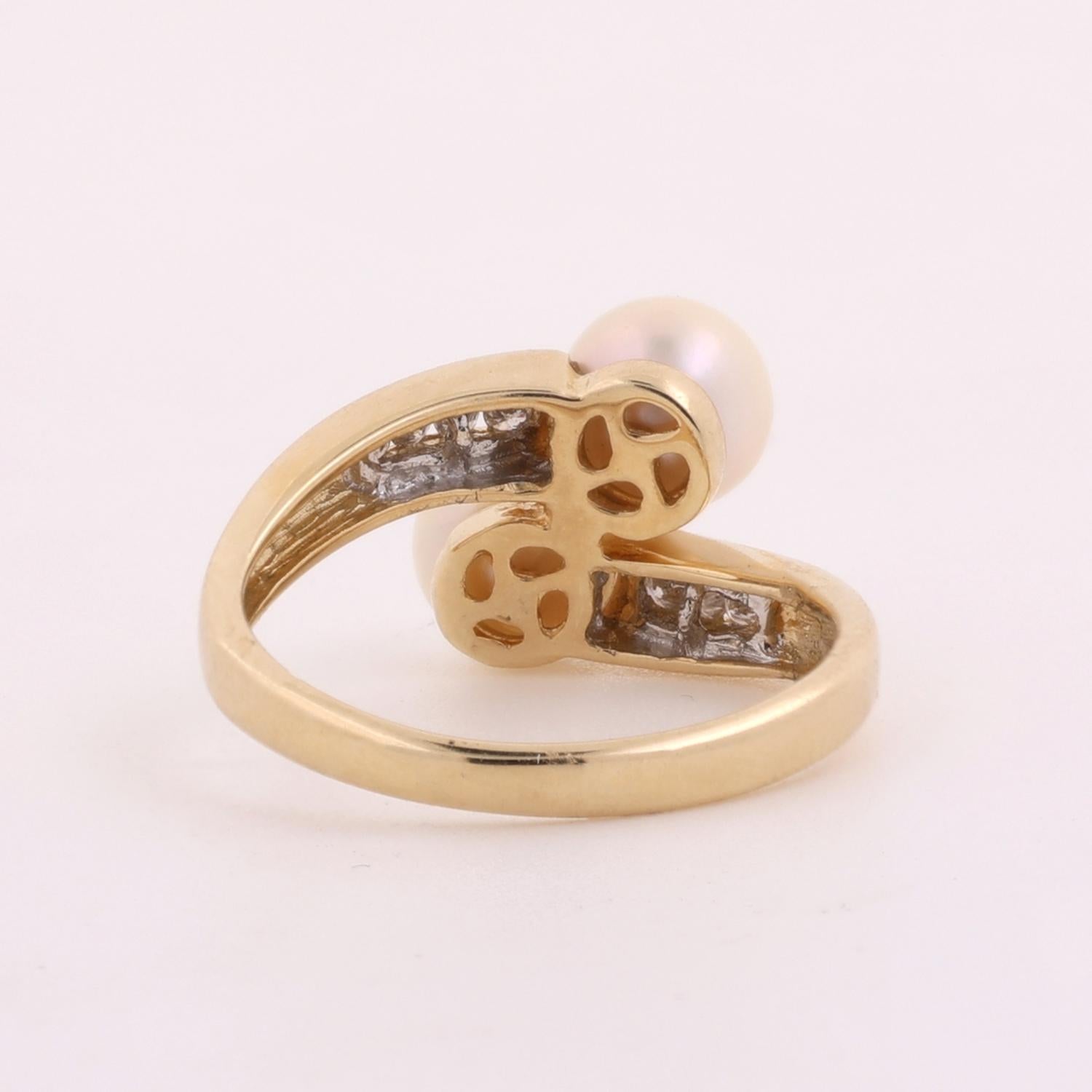 Freshwater Pearl Diamond Accent Bypass Ring 14K Yellow Gold Size 7.25 Vintage