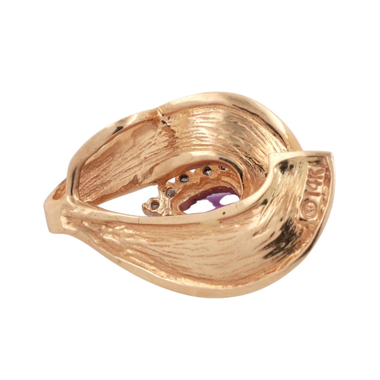 Pear Amethyst Diamond Swirl Pendant 14K Yellow Gold 0.50 CTW 1" Ladies Estate