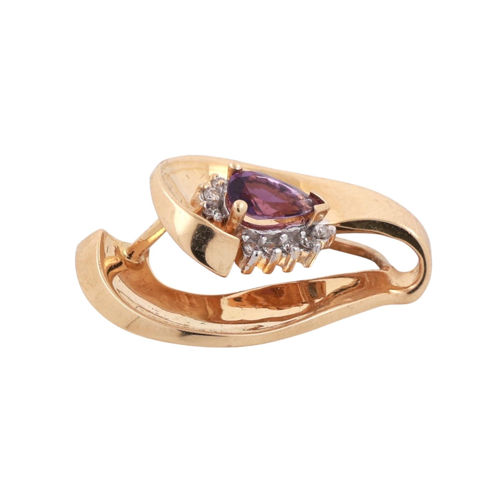 Pear Amethyst Diamond Swirl Pendant 14K Yellow Gold 0.50 CTW 1" Ladies Estate