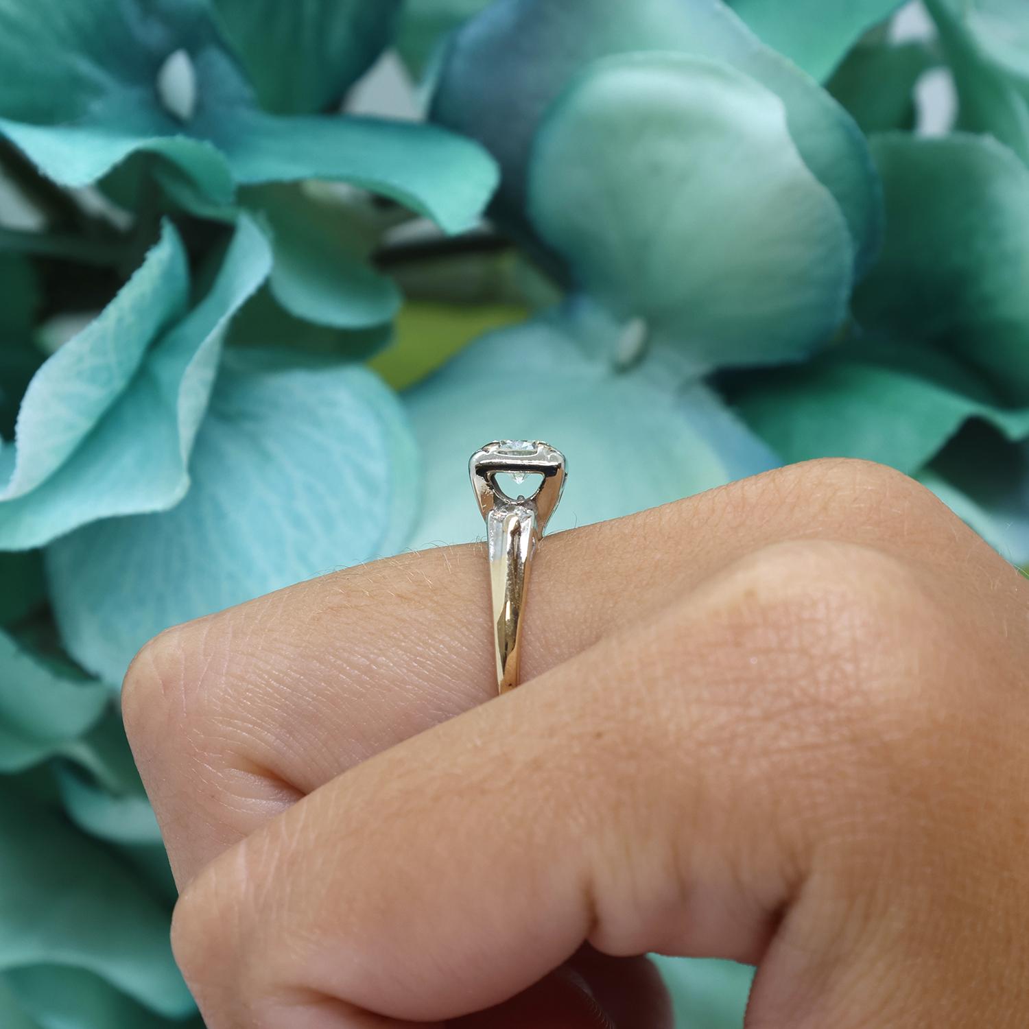 0.65 TW Round Diamond Solitaire Accent Engagement Ring 2-Tone Gold Size 5.25