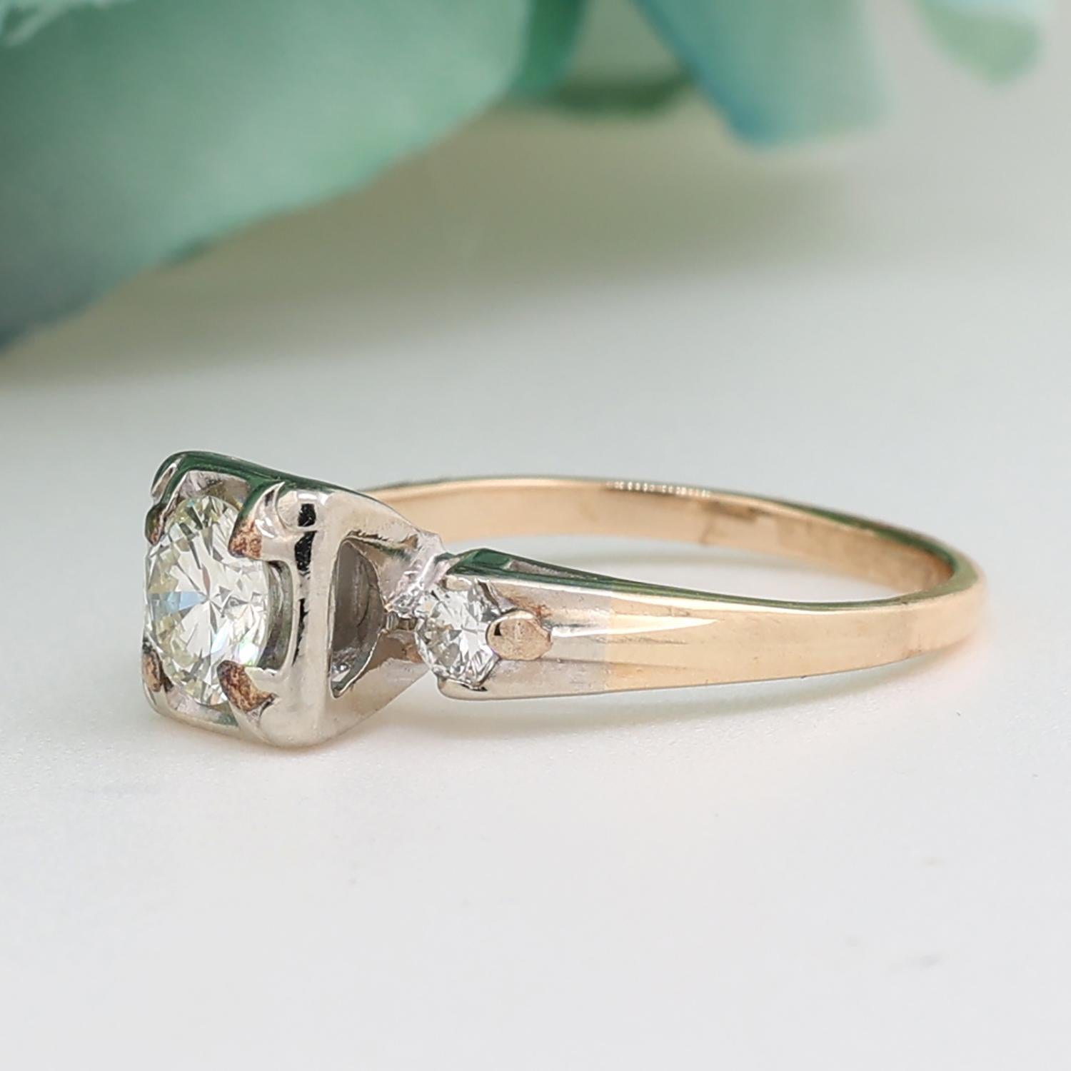 0.65 TW Round Diamond Solitaire Accent Engagement Ring 2-Tone Gold Size 5.25