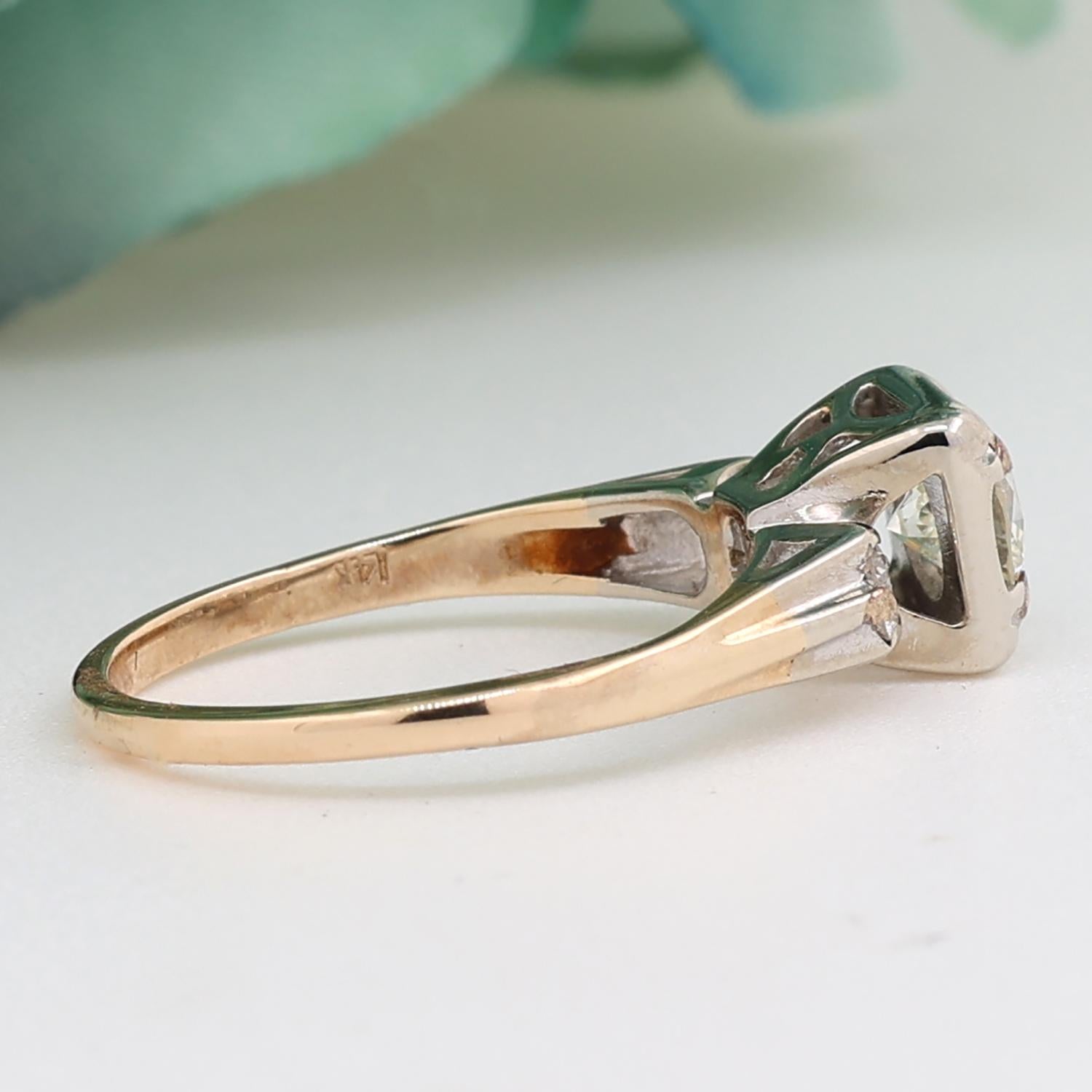 0.65 TW Round Diamond Solitaire Accent Engagement Ring 2-Tone Gold Size 5.25