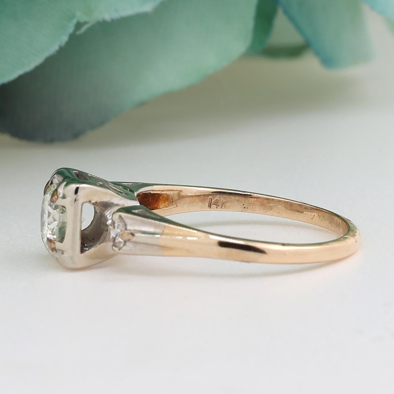 0.65 TW Round Diamond Solitaire Accent Engagement Ring 2-Tone Gold Size 5.25