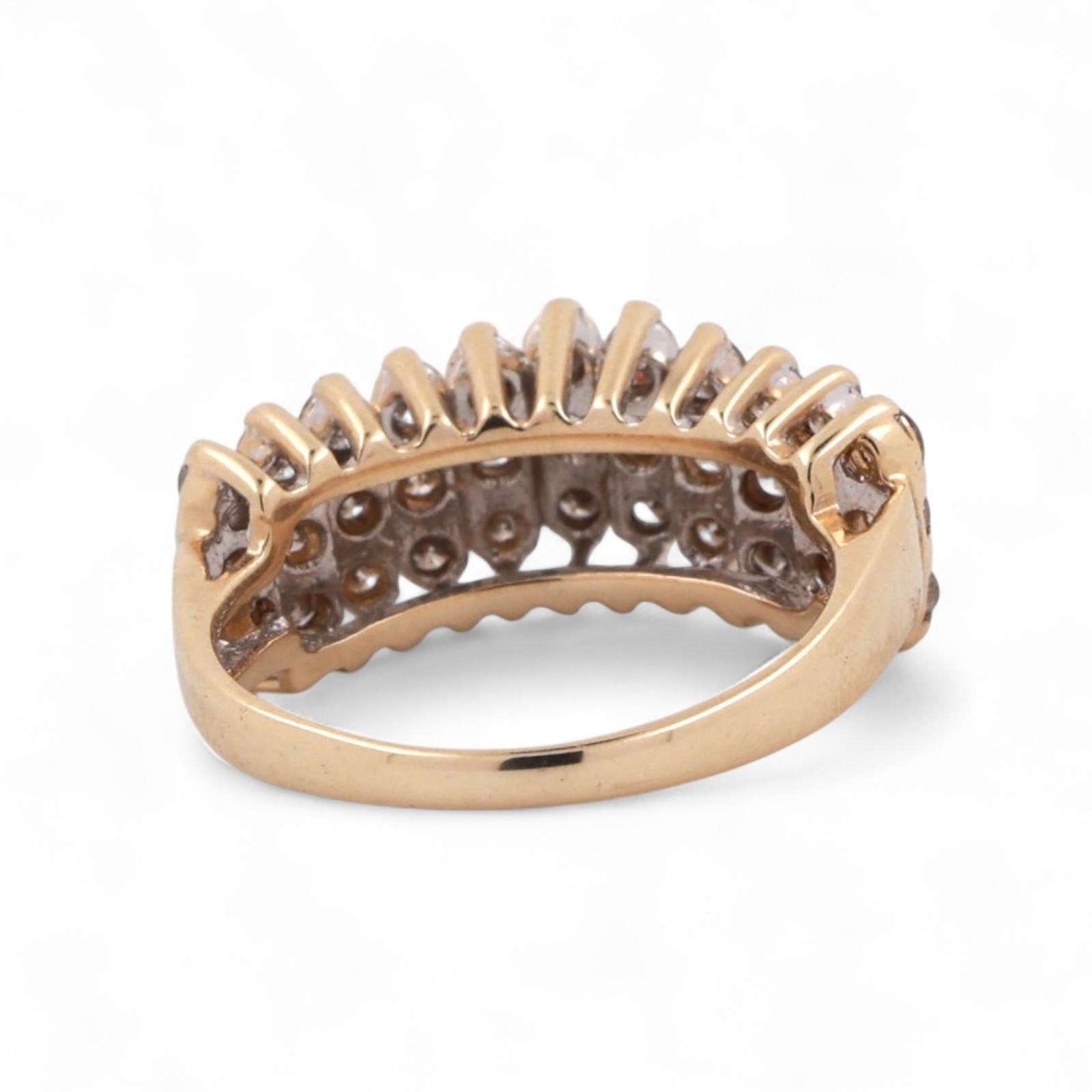 3-Row Diamond Dome Ring 14K Gold 1.00 TW Round Diamonds Size 4.25 Estate