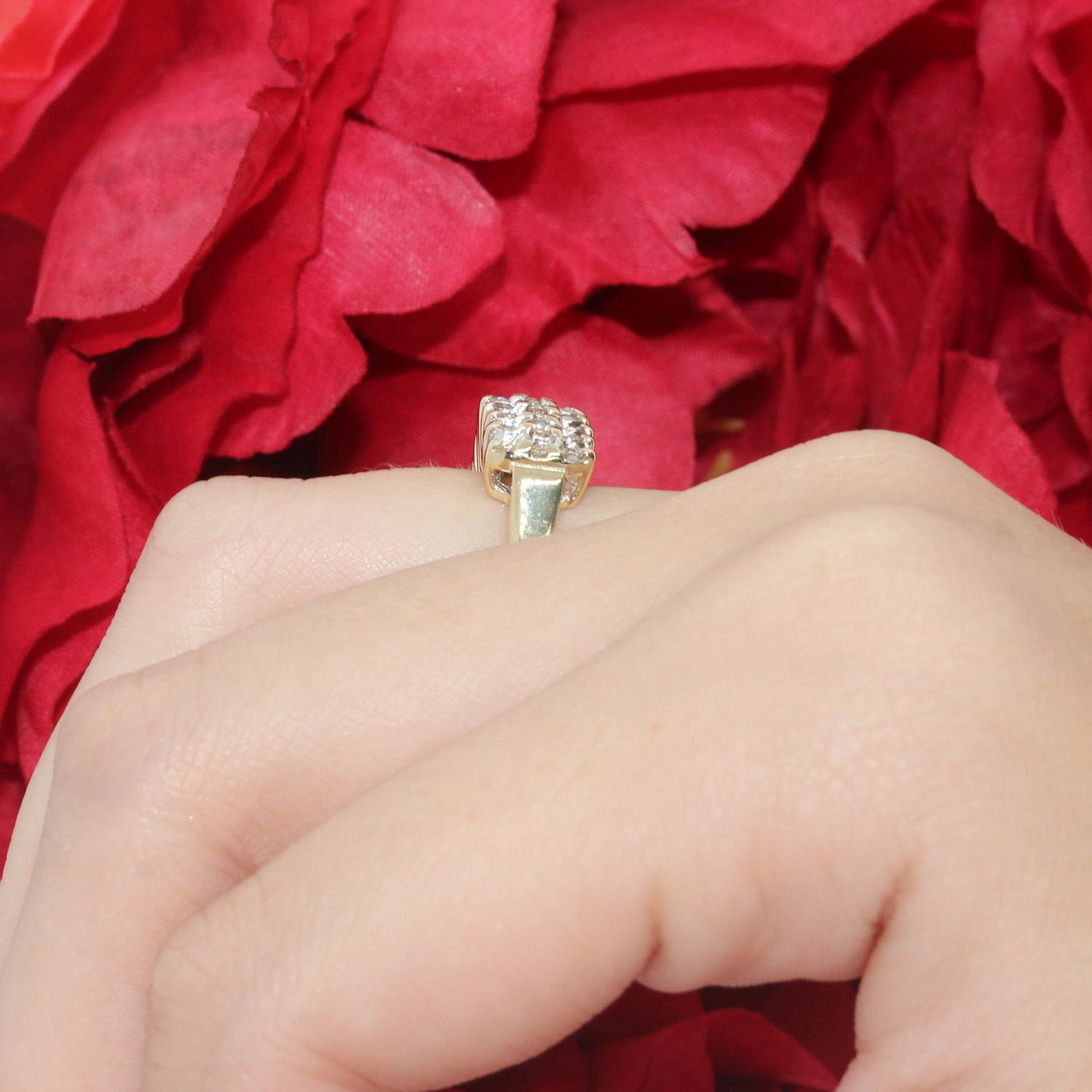 3-Row Diamond Dome Ring 14K Gold 1.00 TW Round Diamonds Size 4.25 Estate