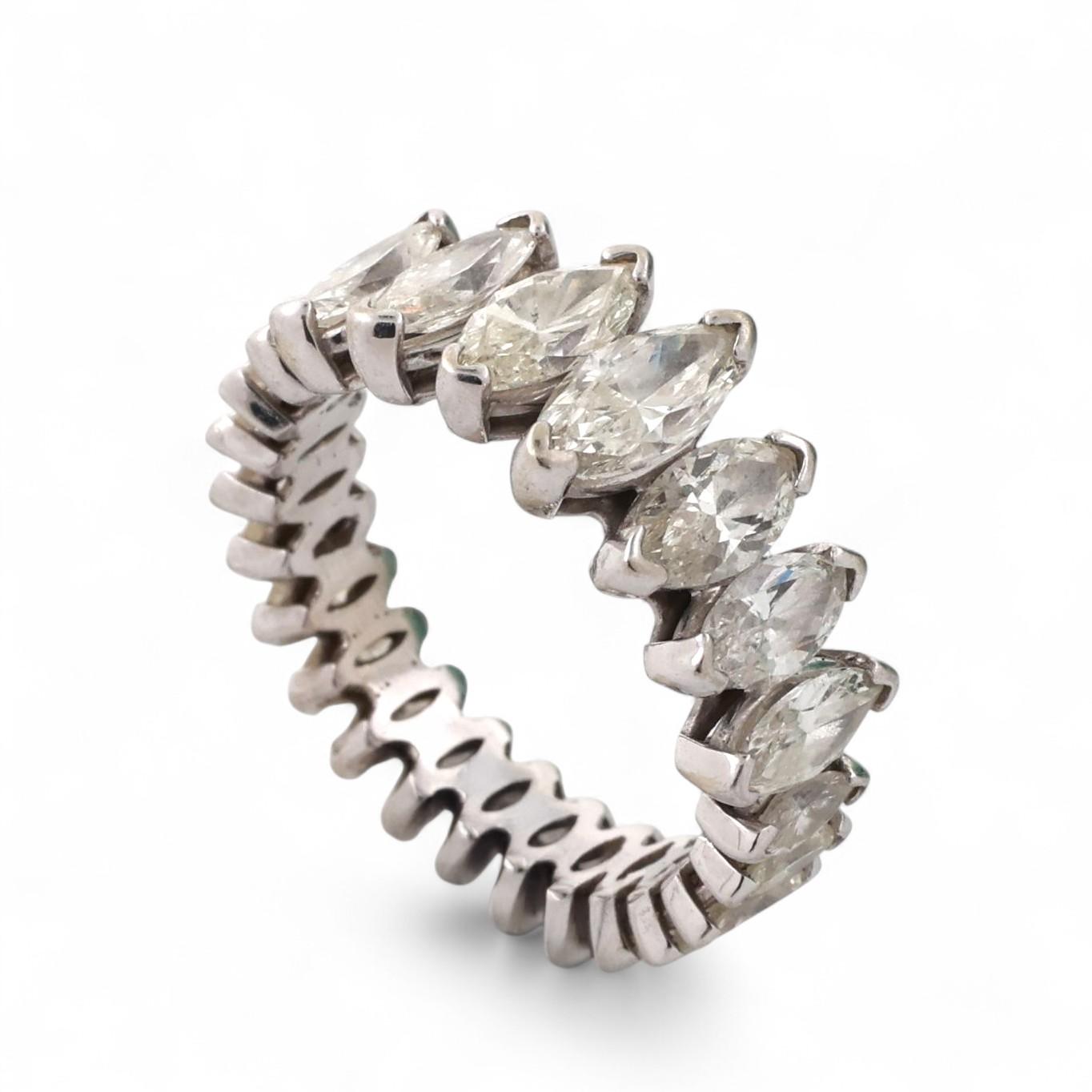 3.60 TW Marquise Diamond Full Eternity Wedding Band Ring 14K White Gold SZ 5.25