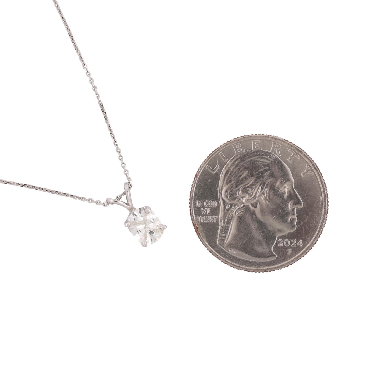 0.81 CT Oval Diamond Solitaire Pendant Chain Necklace White Gold 16"