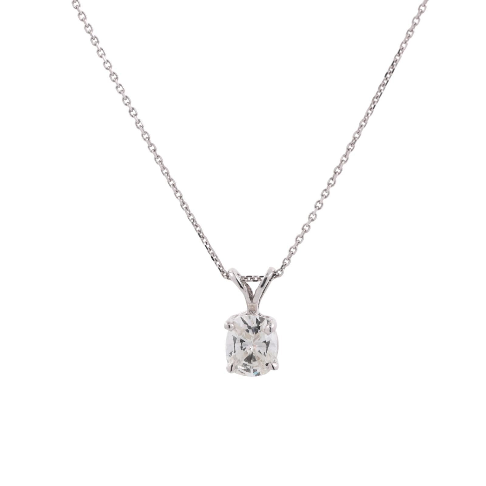 0.81 CT Oval Diamond Solitaire Pendant Chain Necklace White Gold 16"