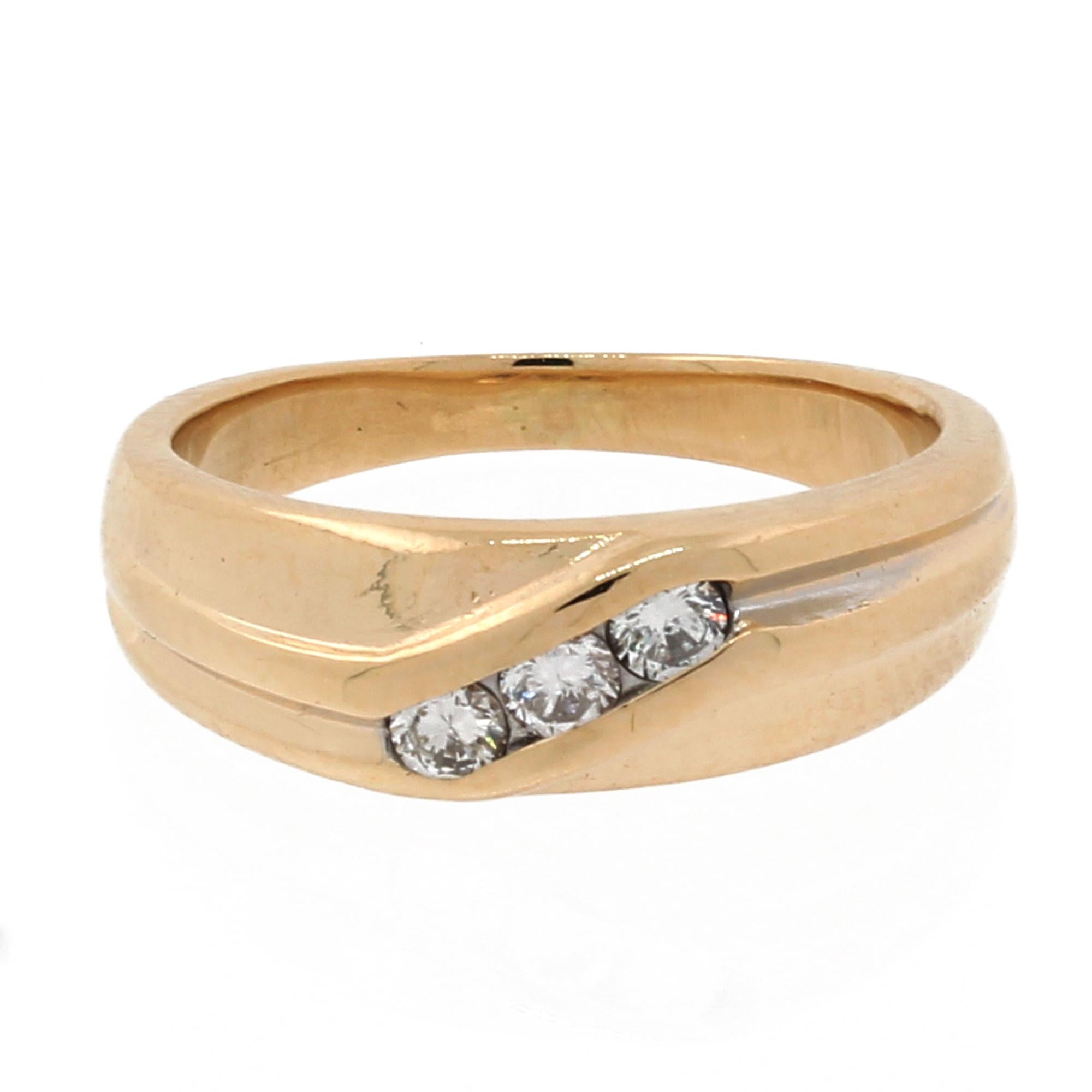 3-Stone Diamond Band Ring 14K Yellow Gold 0.33 TW Size 8 Unisex Estate