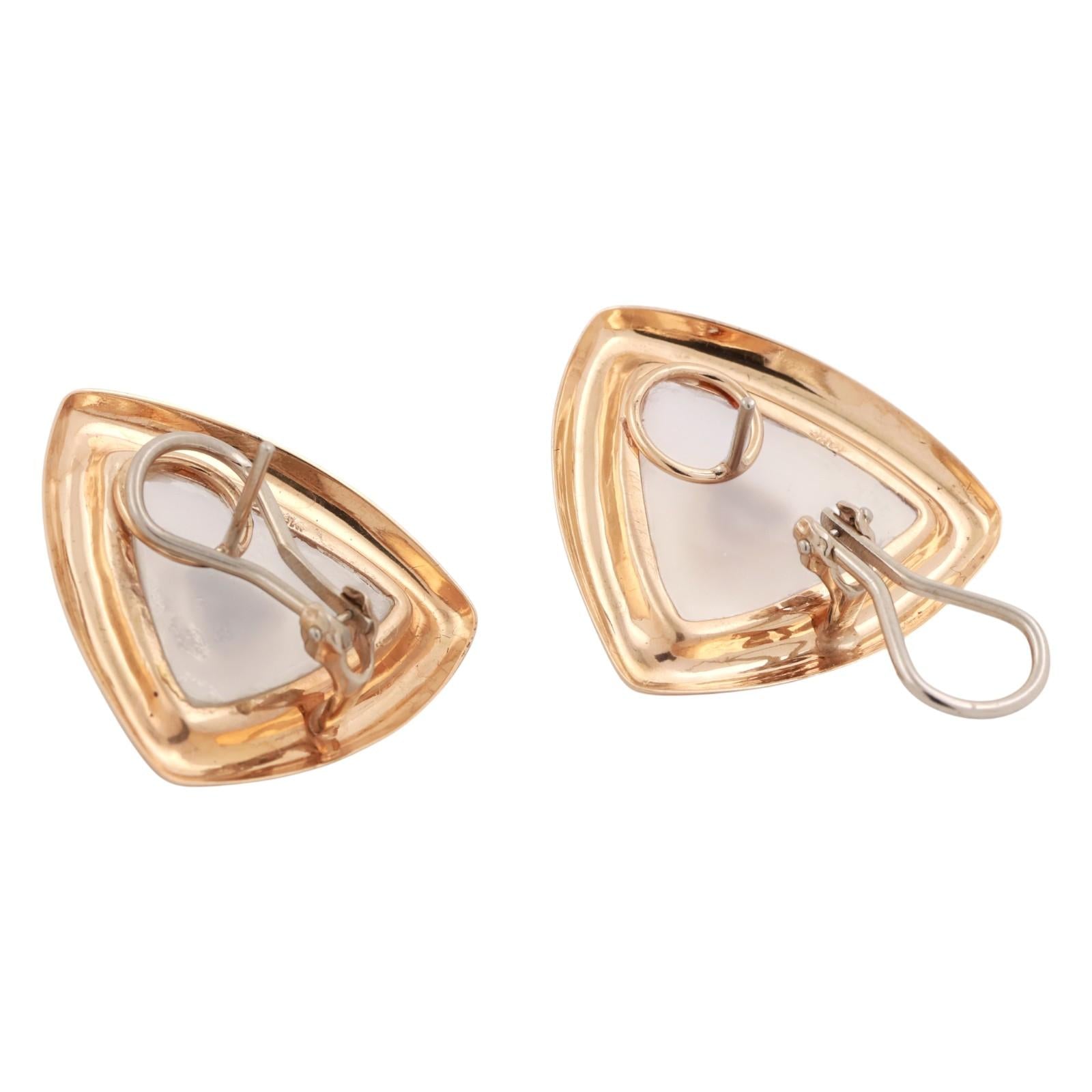 Rock Crystal Citrine Gems Triangle Stud Earrings 14K Gold 1" Omega Backs Ladies