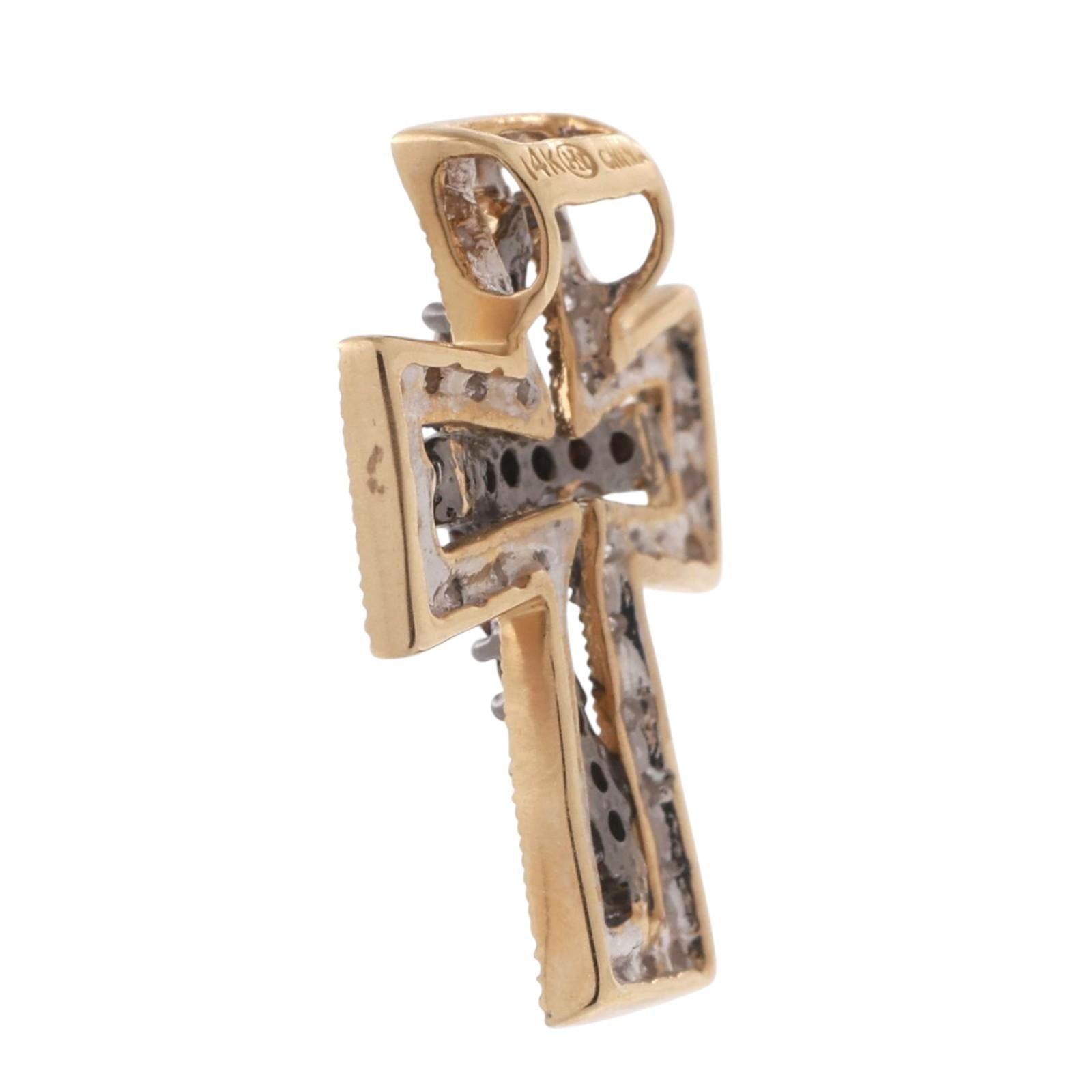 Diamond Cross Pendant Charm 14K Gold 0.66 TW Cognac White Diamonds 0.90"