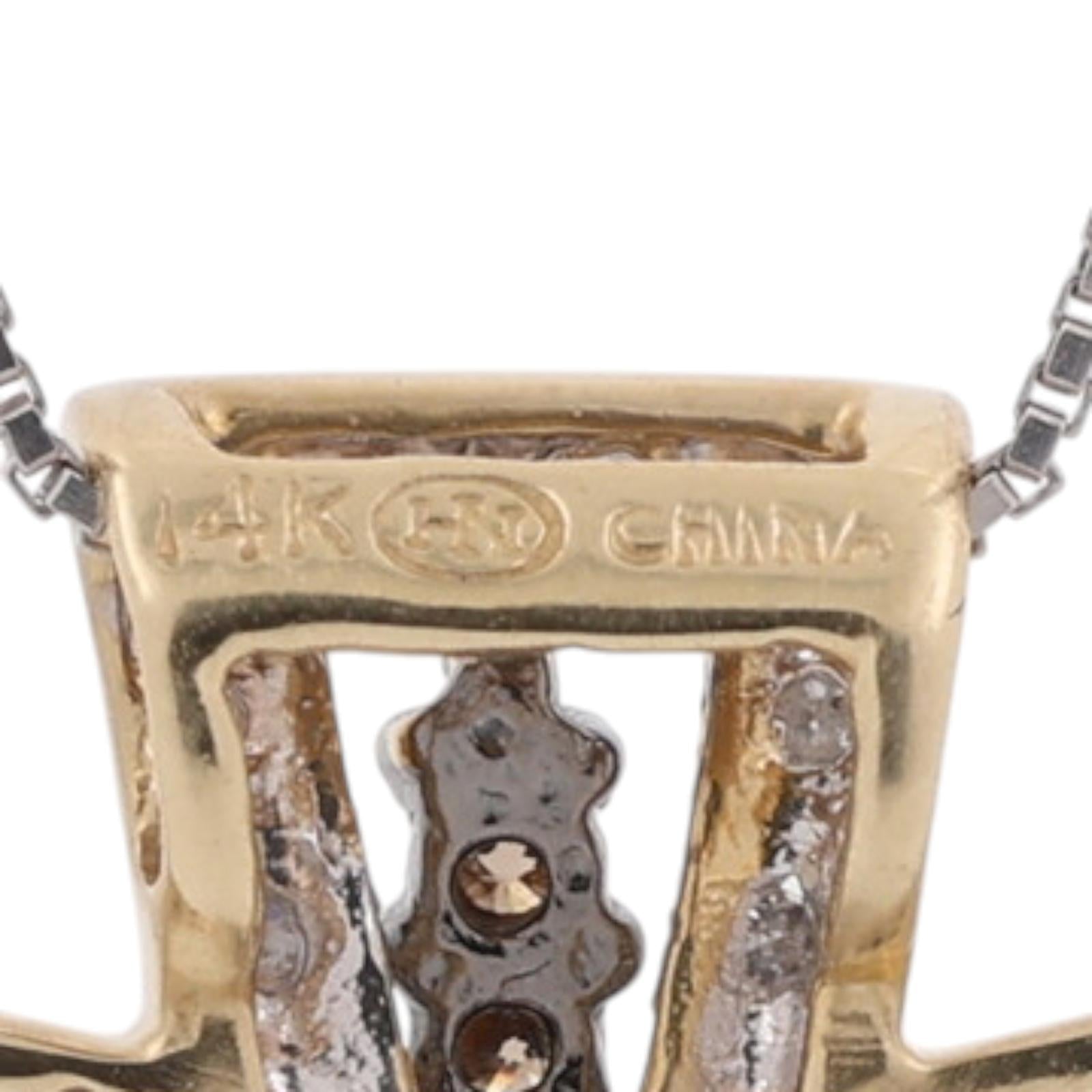 14K Two Tone Gold 0.54CTW Natural Cognac & White Diamond Cross Pendant Necklace