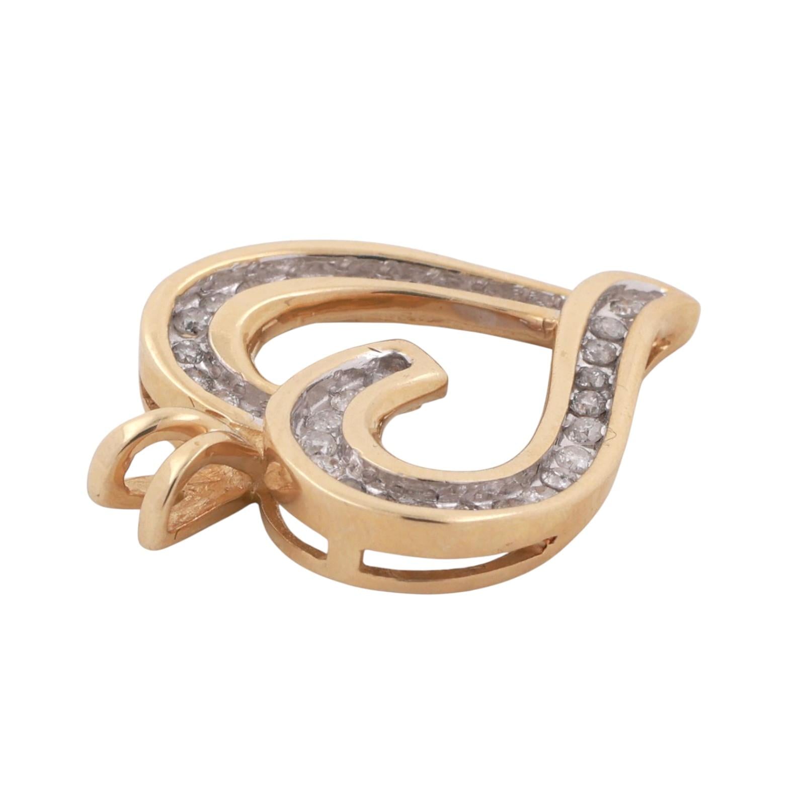 Diamond Open Heart Pendant 14K Gold 0.50 TW Channel Set 1" Ladies Estate