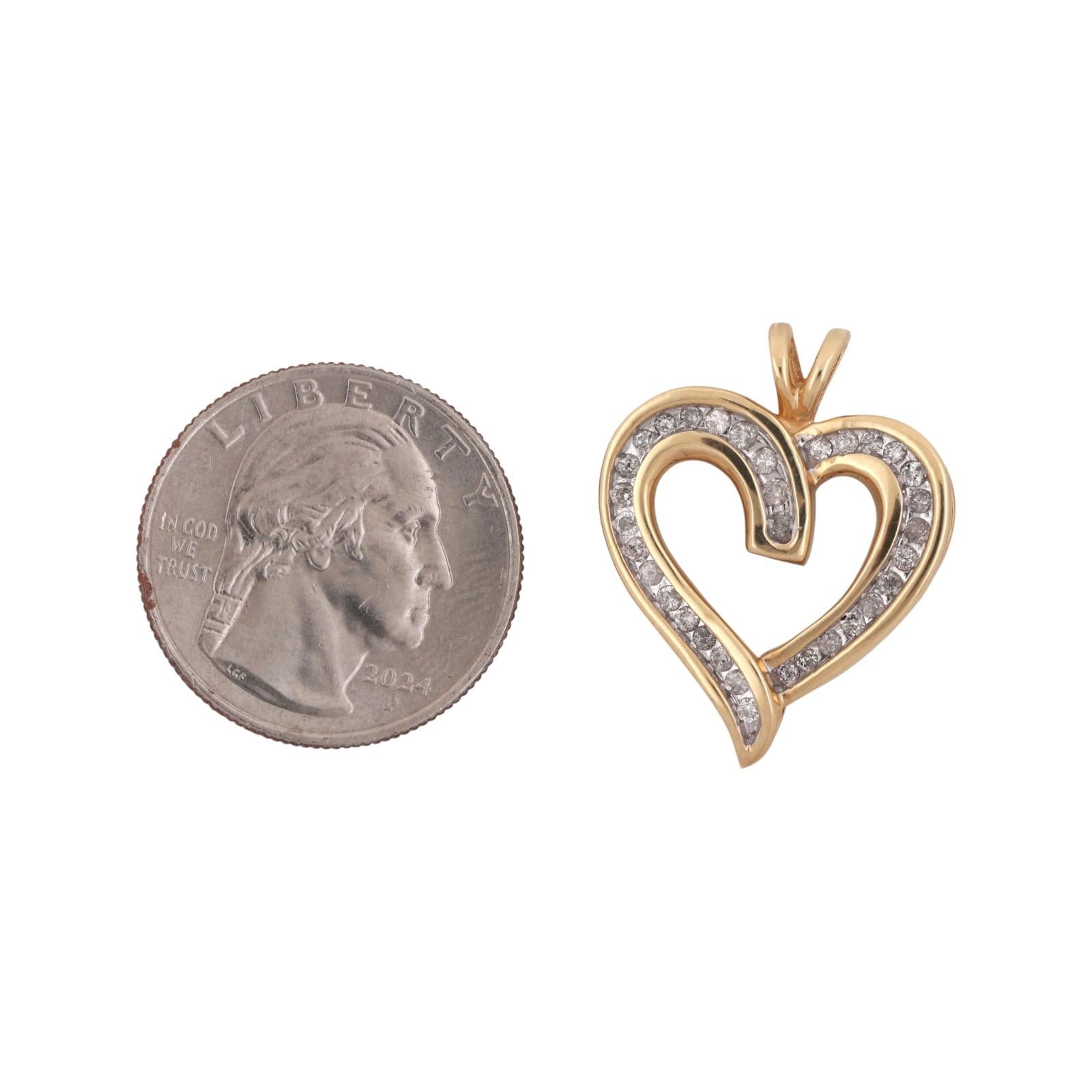 Diamond Open Heart Pendant 14K Gold 0.50 TW Channel Set 1" Ladies Estate