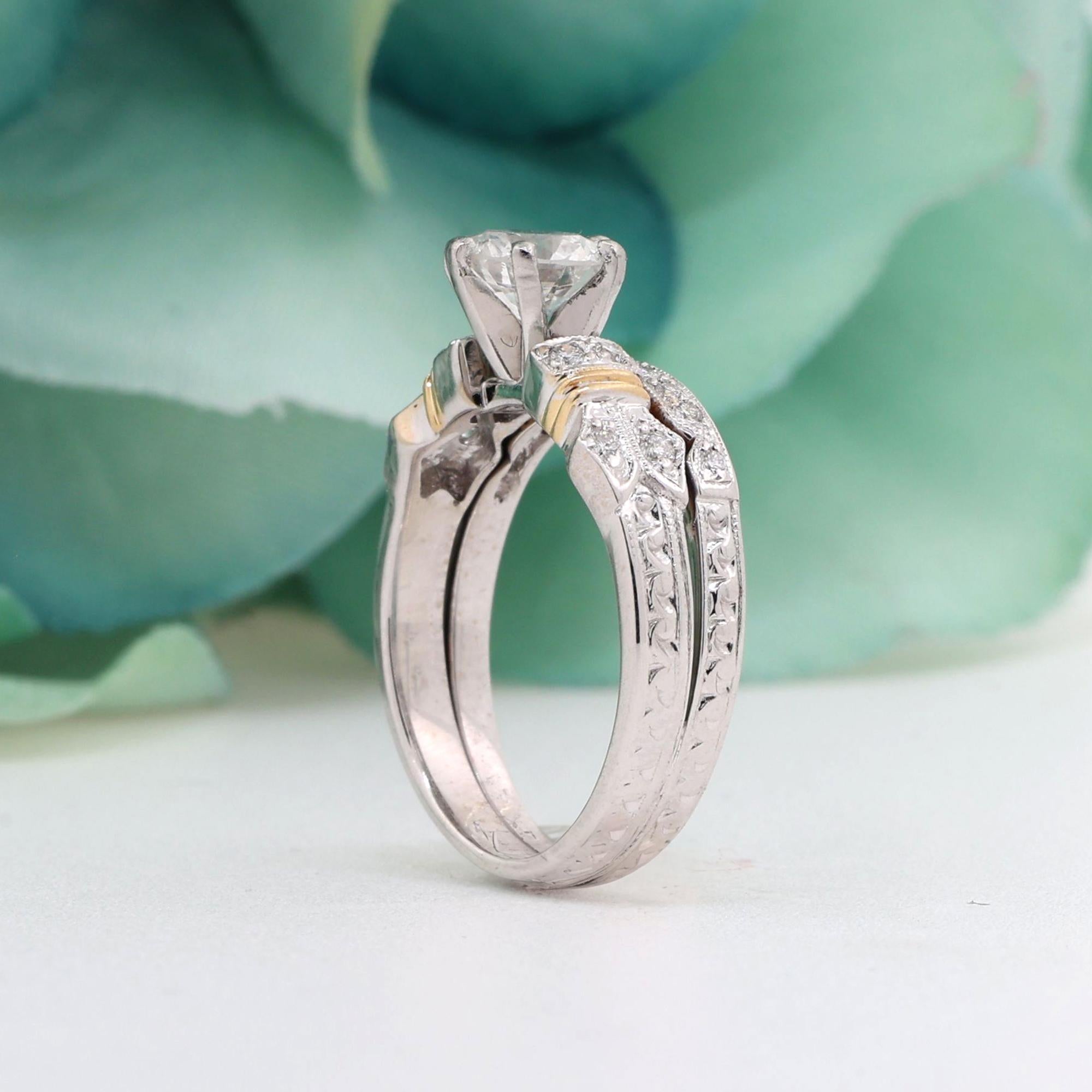 GIA Diamond Solitaire Accent Engagement Ring Set Gold Platinum 1.03 TW Size 5.5