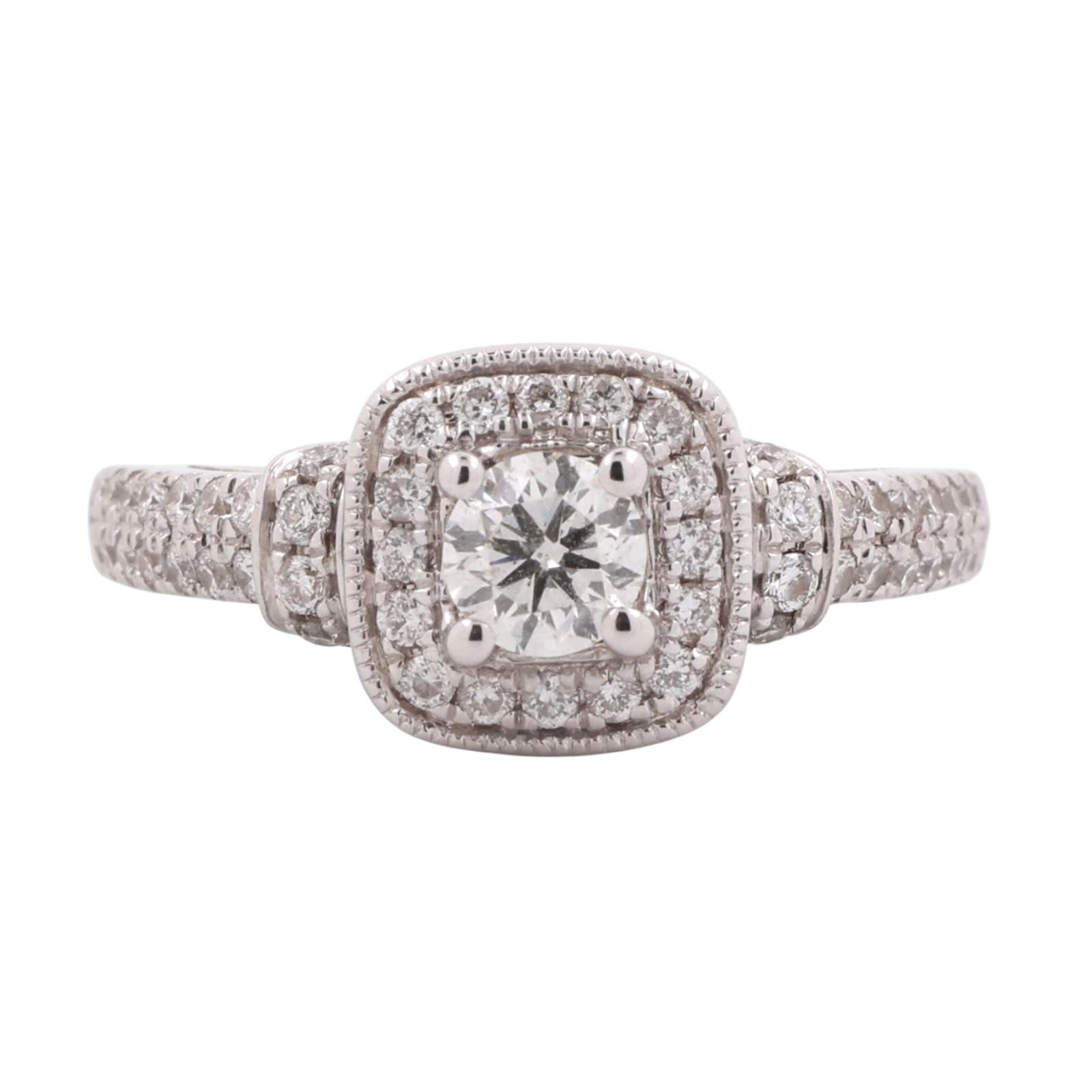 Vera Wang 0.90 TW Solitaire Halo Diamond Engagement Ring 14K White Gold SZ 4.25