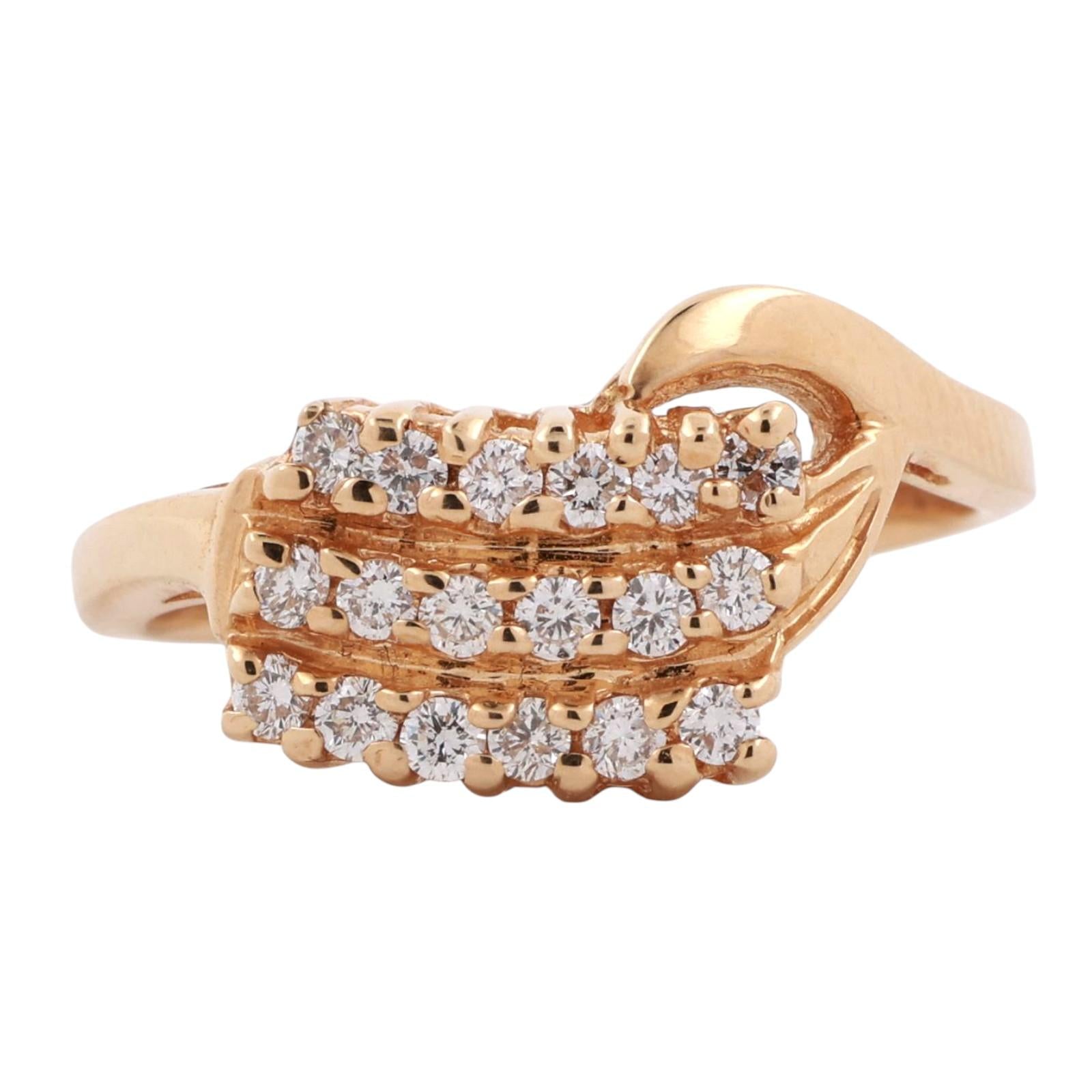 3-Row Diamond Swirl Ring 14K Yellow Gold 0.50 TW Diamonds Size 7.5 Ladies Estate