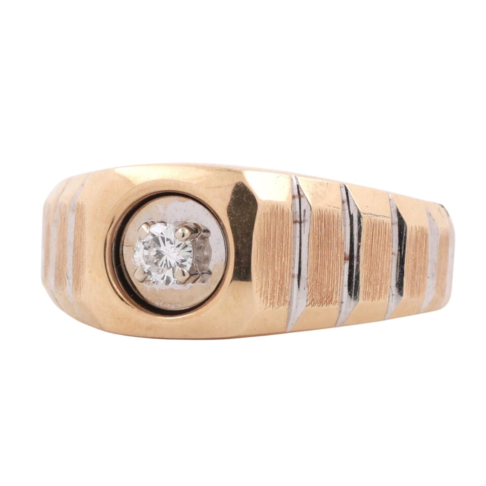 Mens Diamond Ribbed Ring 0.15 TW 14K Two-Tone Gold Brushed Finish Size 9.5