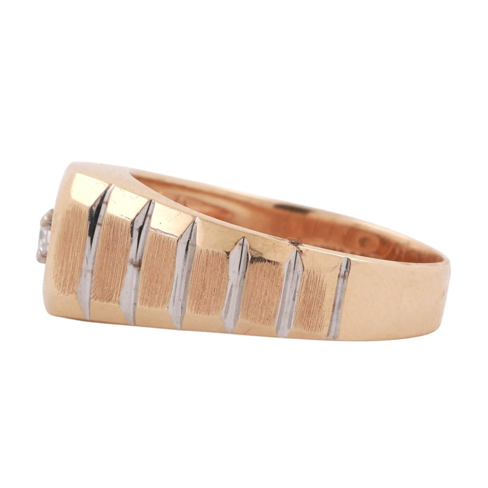 Mens Diamond Ribbed Ring 0.15 TW 14K Two-Tone Gold Brushed Finish Size 9.5