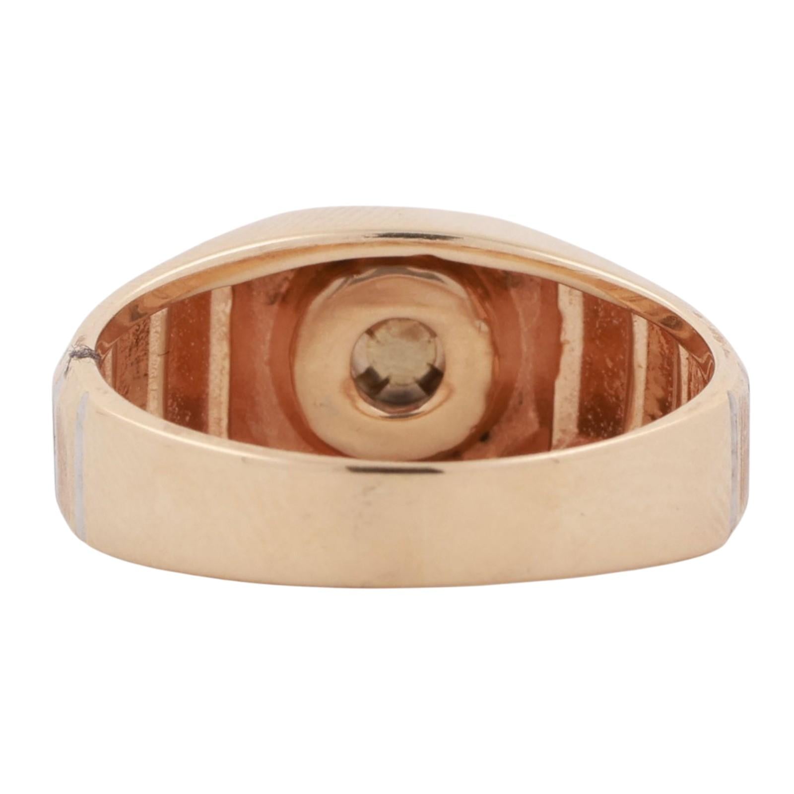 Mens Diamond Ribbed Ring 0.15 TW 14K Two-Tone Gold Brushed Finish Size 9.5