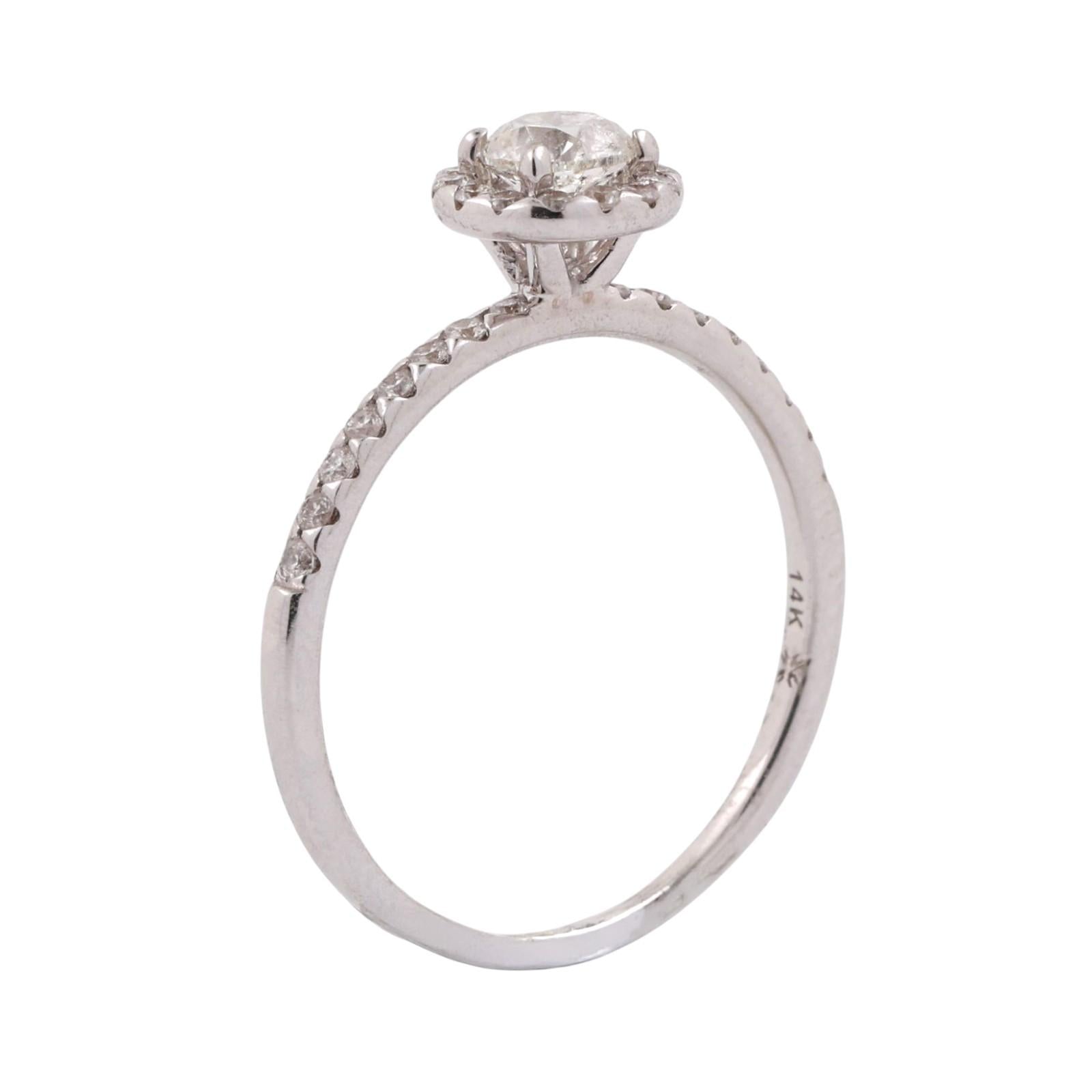 Solitaire Halo Diamond Engagement Ring 14K White Gold 0.70 TW Size 8.25