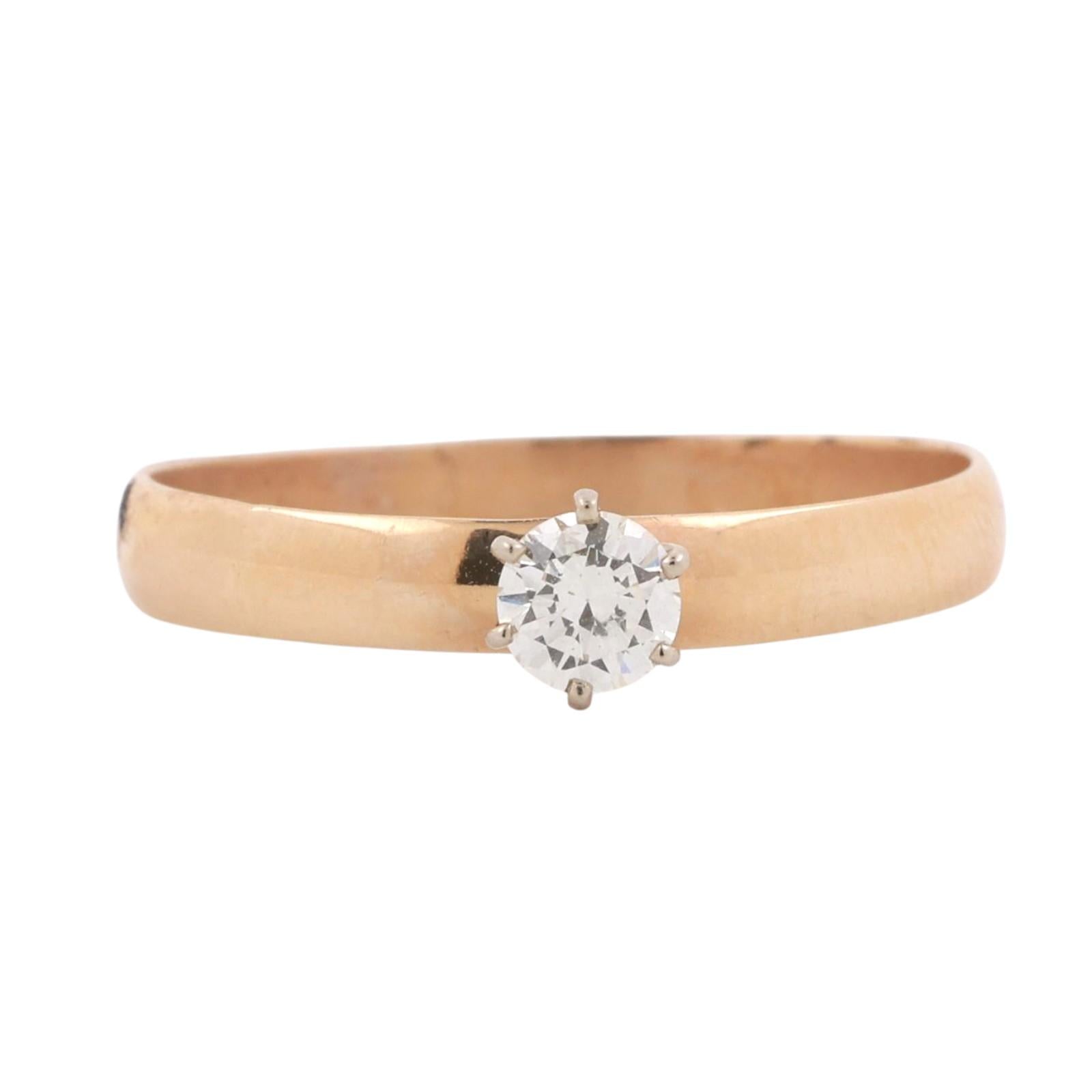 0.38 CT Round Diamond Solitaire Engagement Ring 14K Yellow Gold Size 12.5 Estate