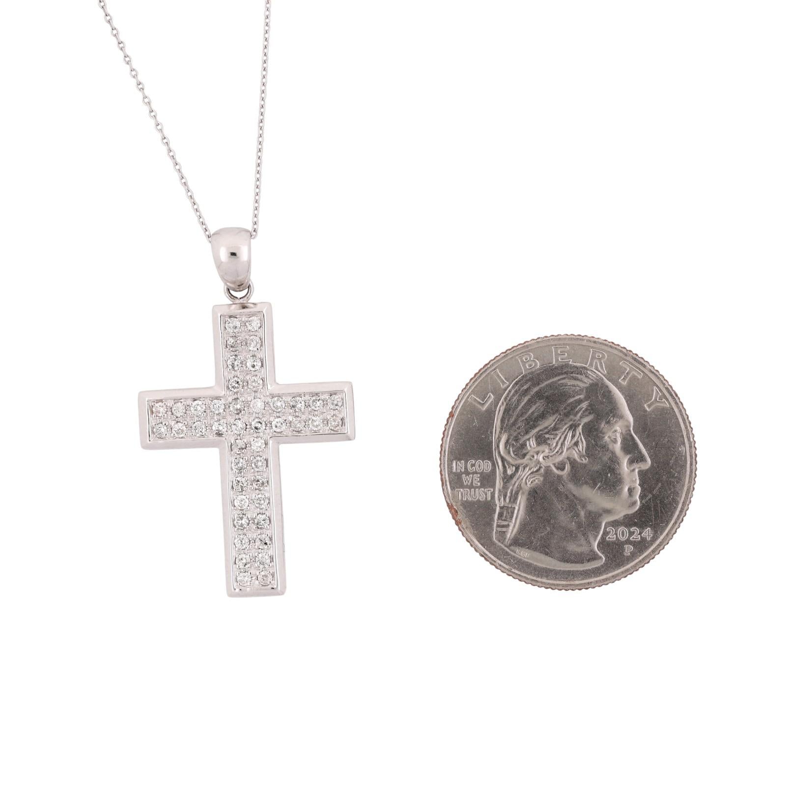 Cluster Diamond Cross Pendant Chain Necklace 14K White Gold 0.75 TW 15.5"