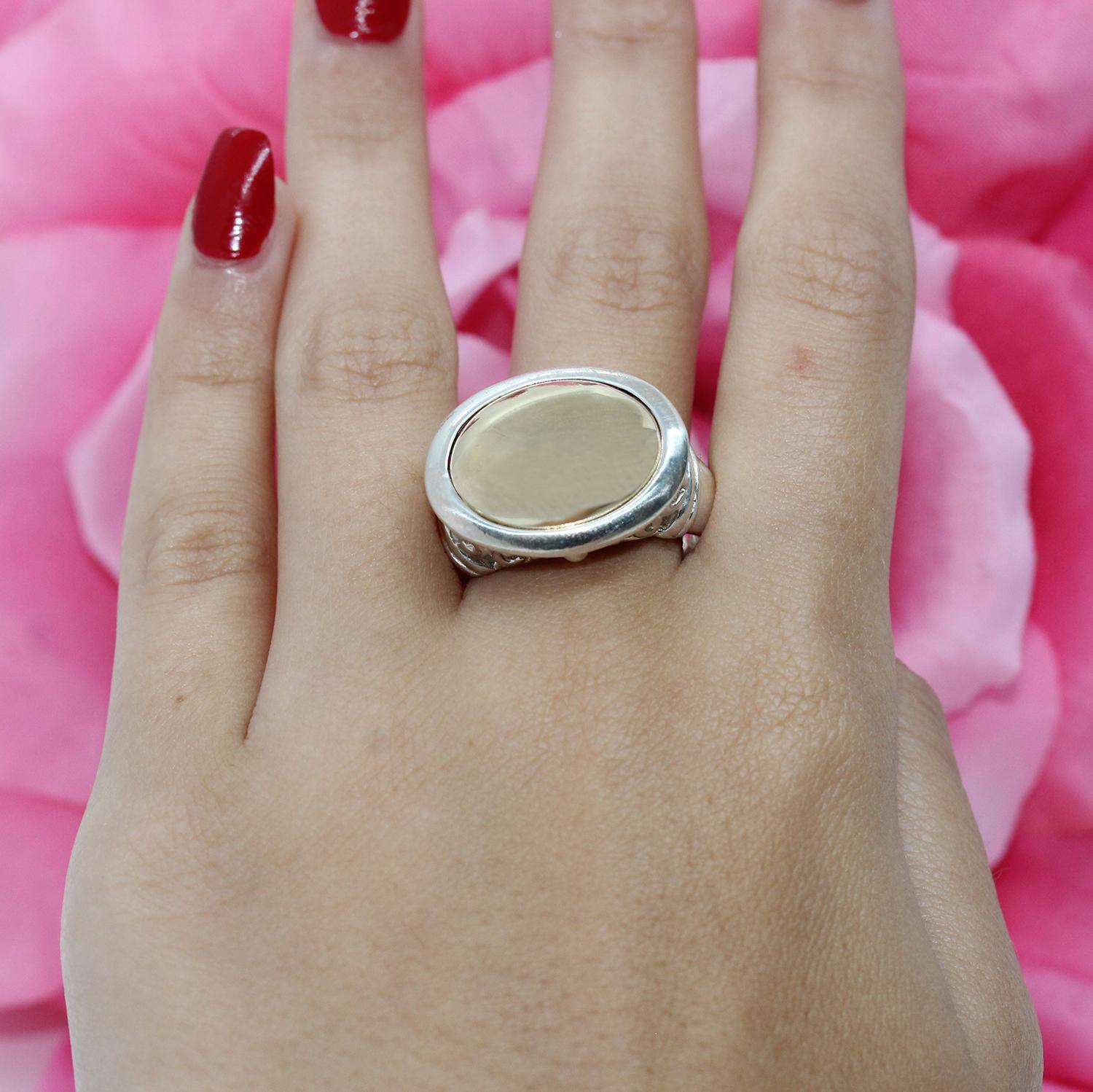 14K Yellow Gold Sterling Silver Filigree Dome Ring Size 9.25 Bezel Setting