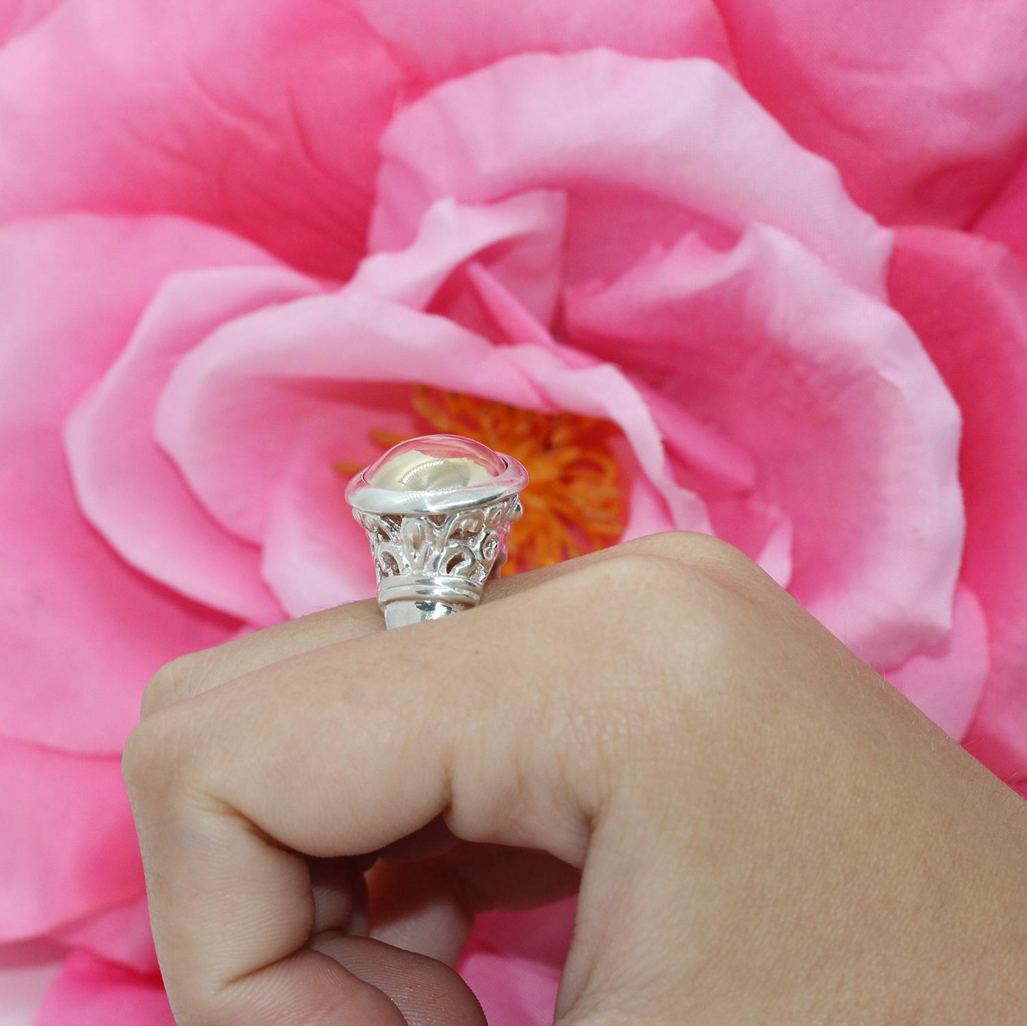 14K Yellow Gold Sterling Silver Filigree Dome Ring Size 9.25 Bezel Setting