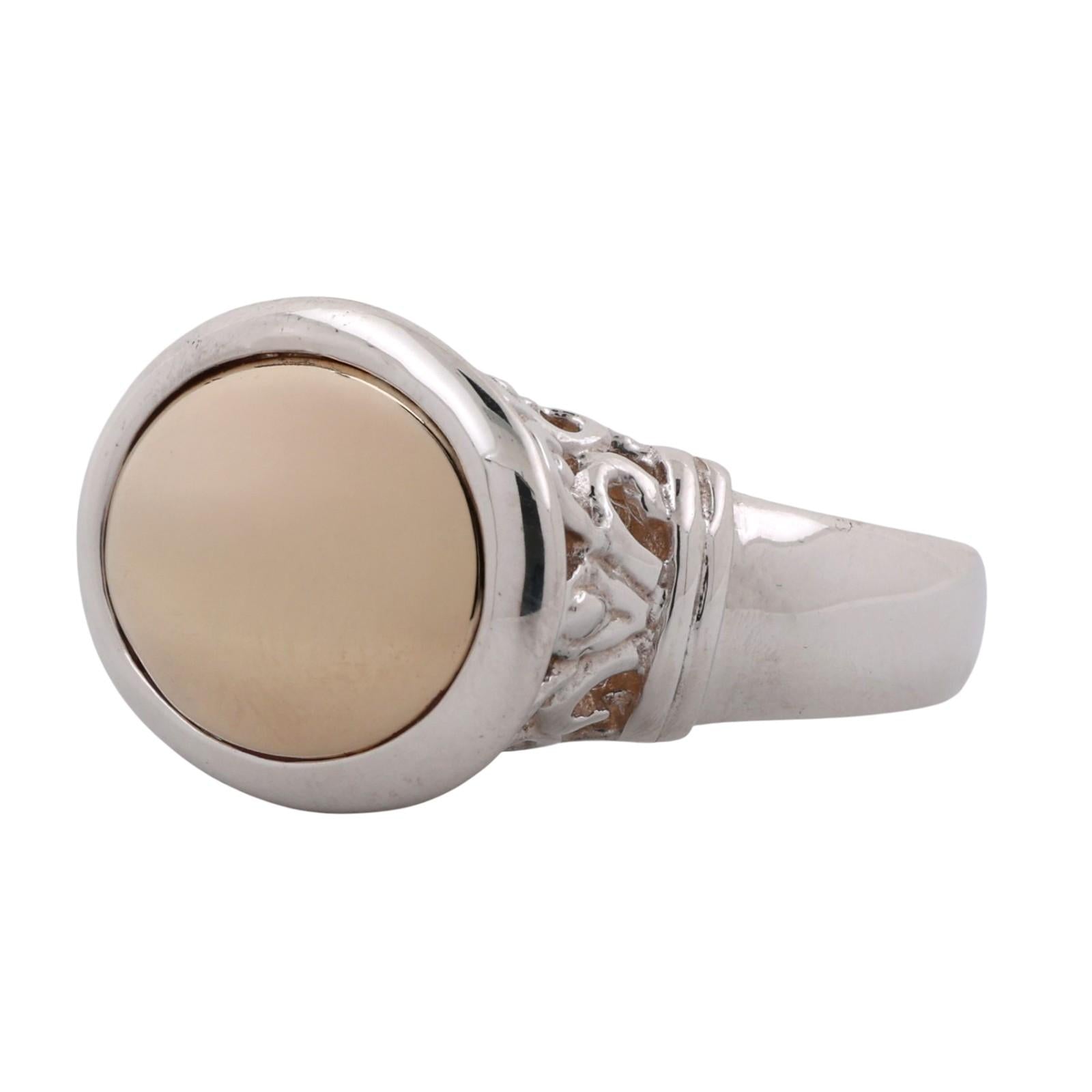 14K Yellow Gold Sterling Silver Filigree Dome Ring Size 9.25 Bezel Setting