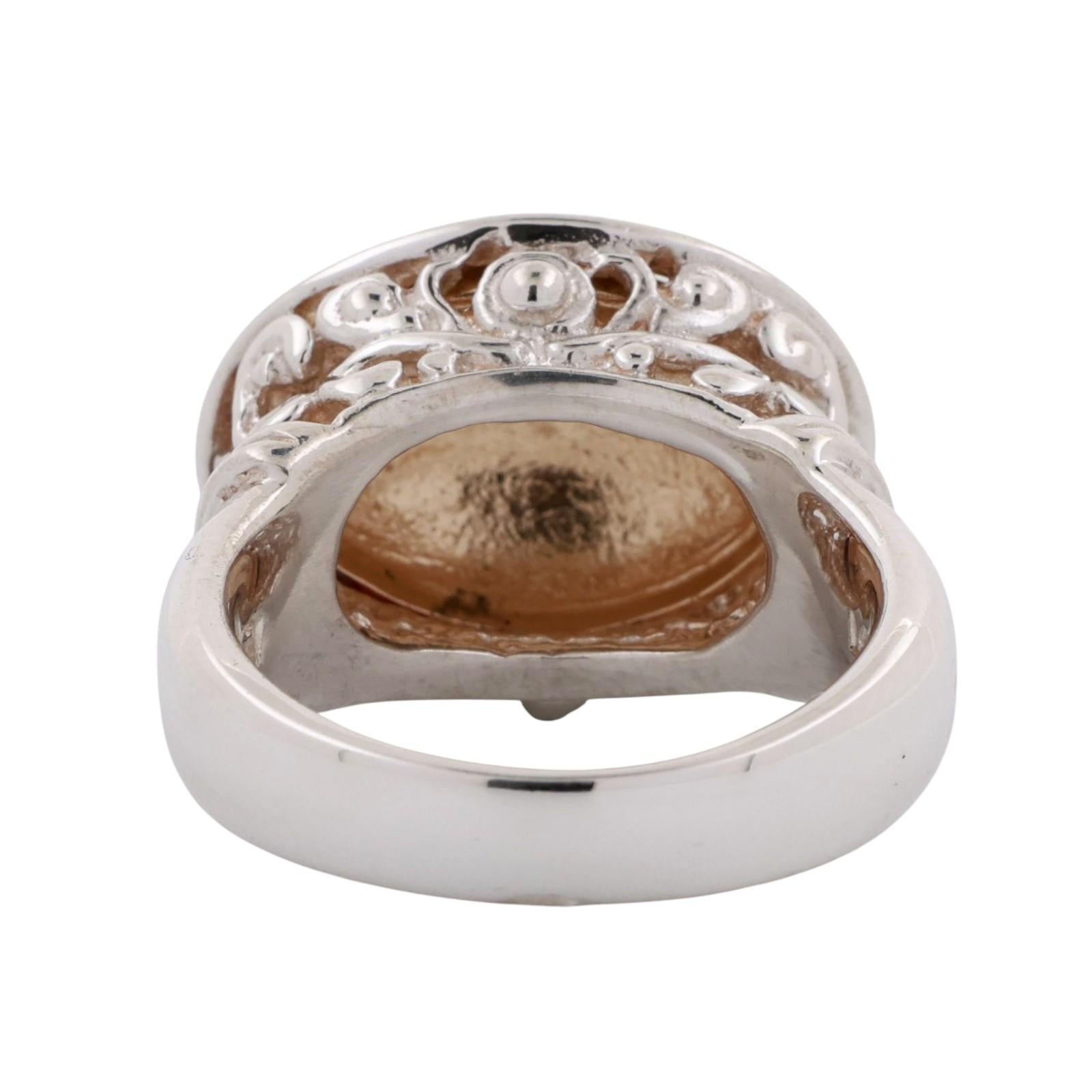 14K Yellow Gold Sterling Silver Filigree Dome Ring Size 9.25 Bezel Setting
