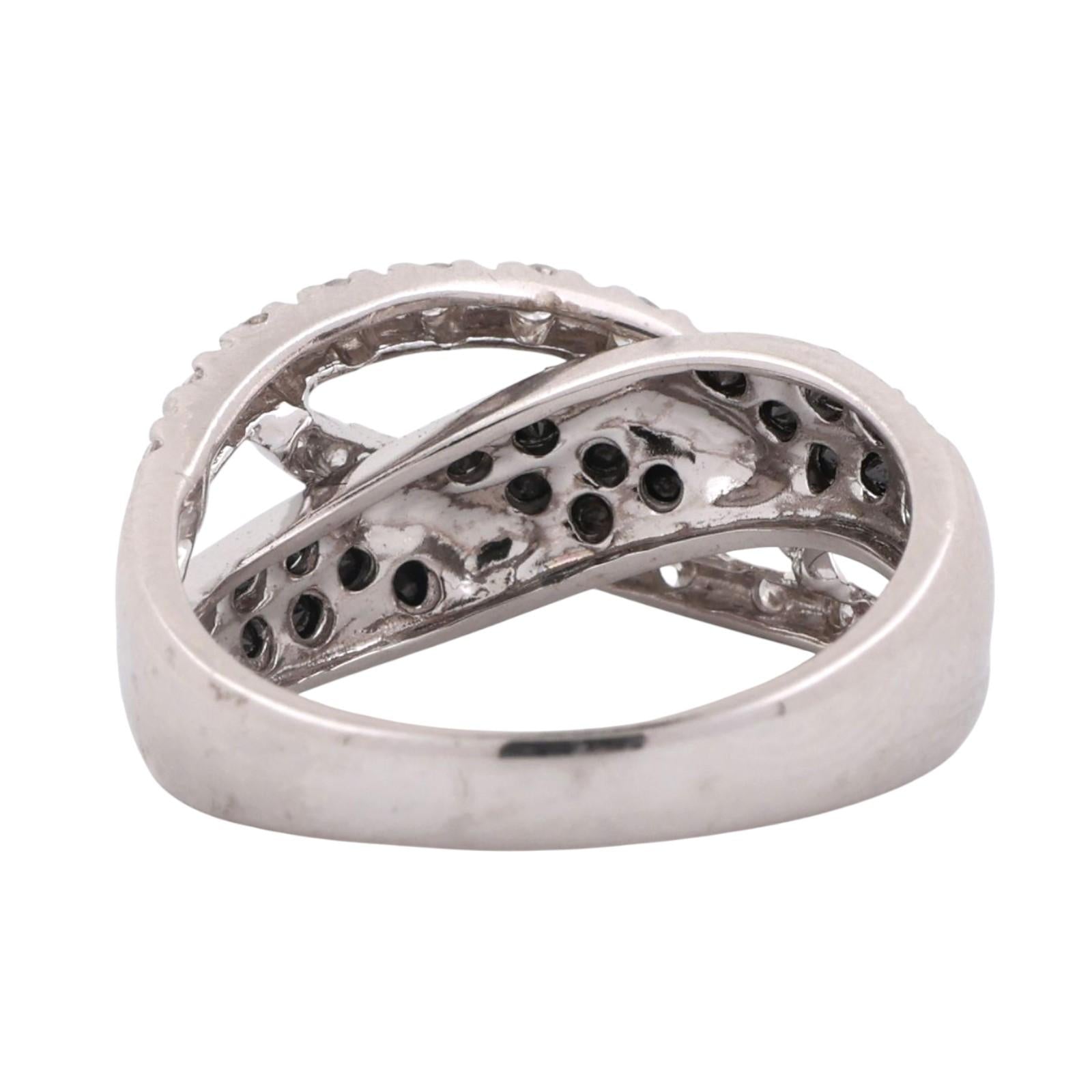 1.00 TW Black White Diamond Crossover Ring 14K White Gold Size 8 Estate